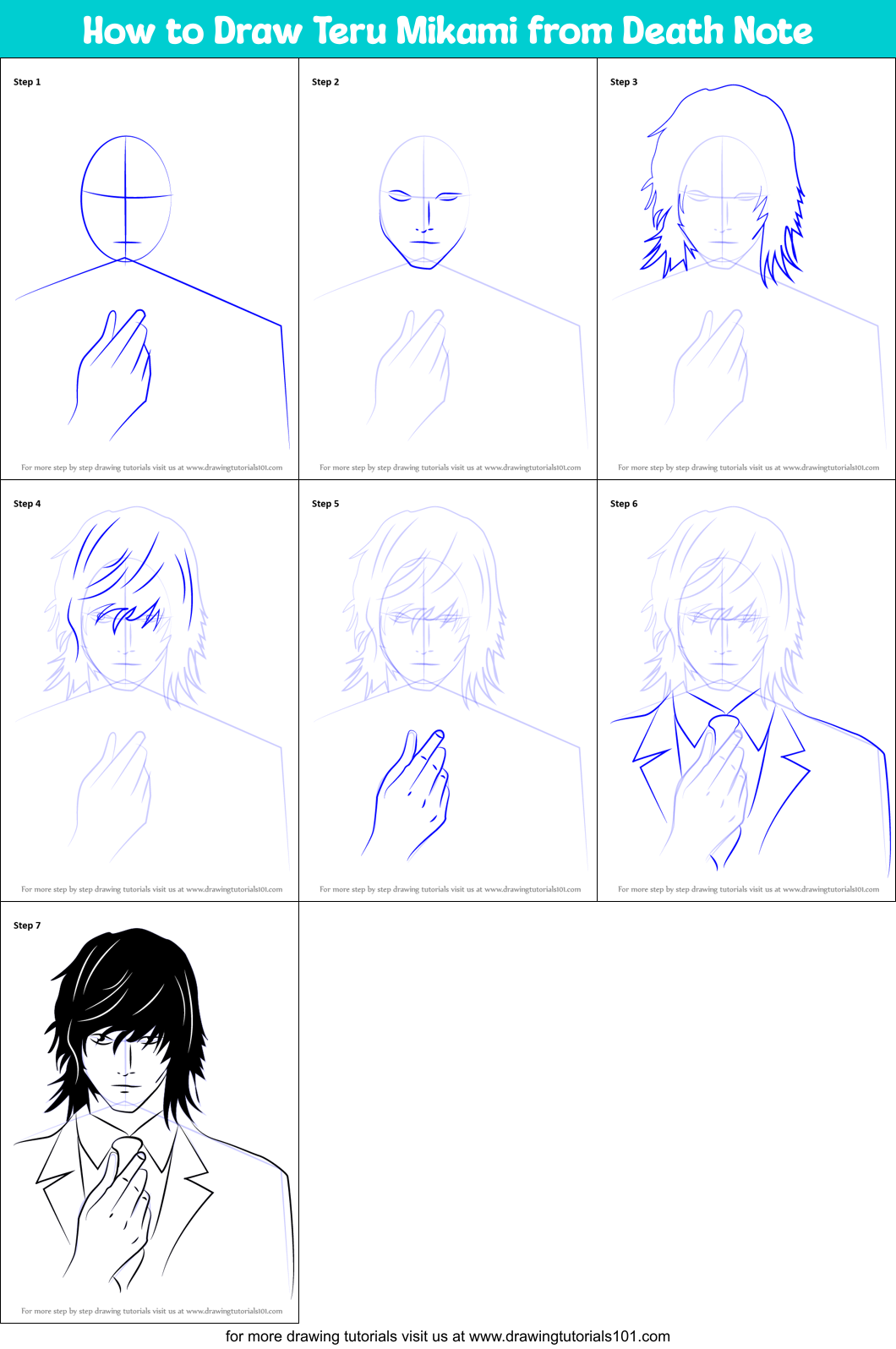 How to Draw Teru Mikami from Death Note Printable Step by Step