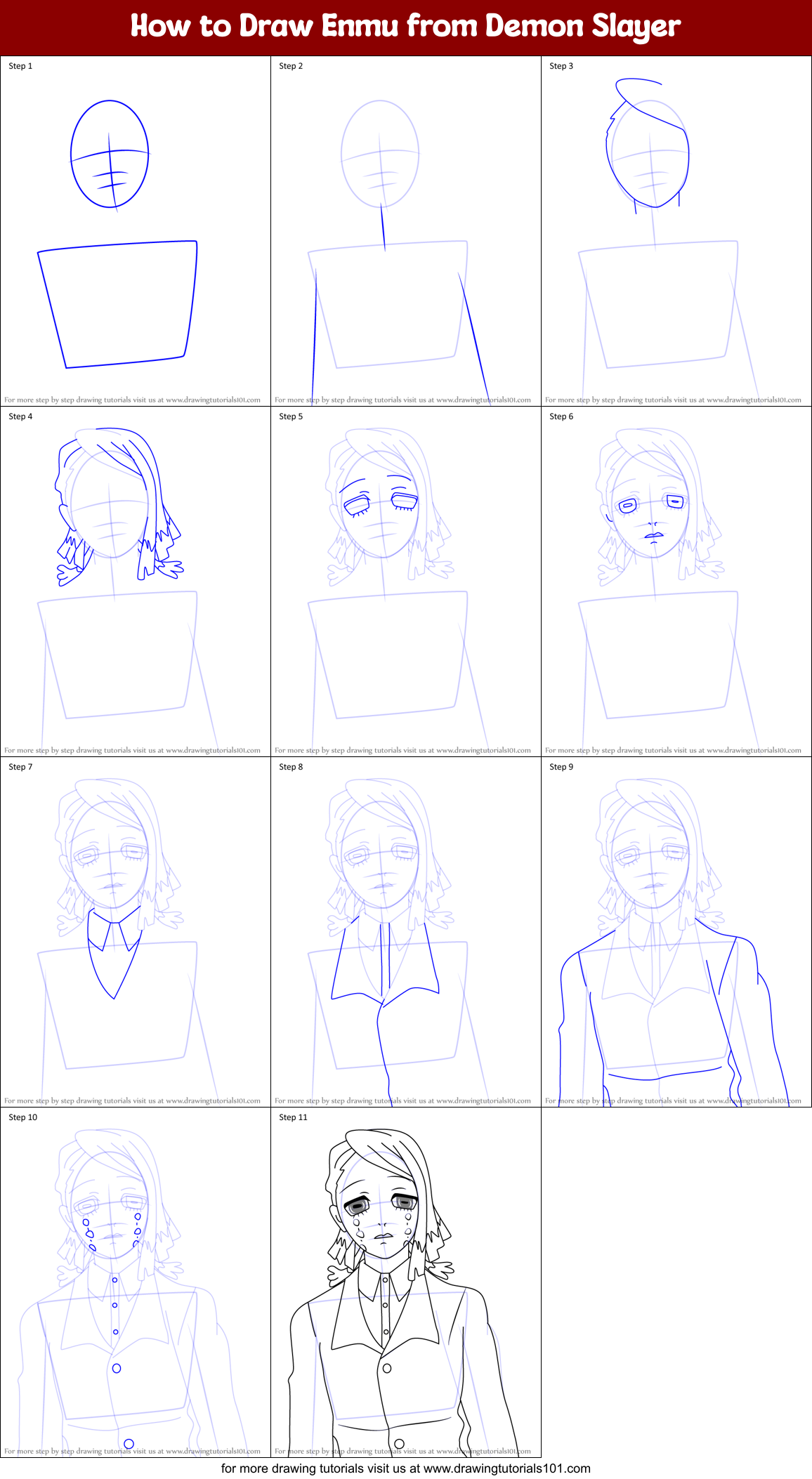 How to Draw Enmu from Demon Slayer Printable Step by Step