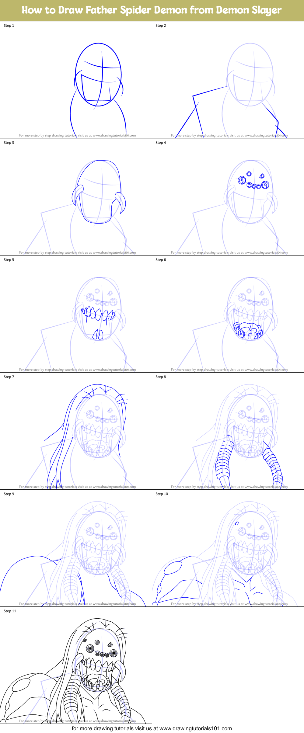 How to Draw Father Spider Demon from Demon Slayer Printable Step by Step