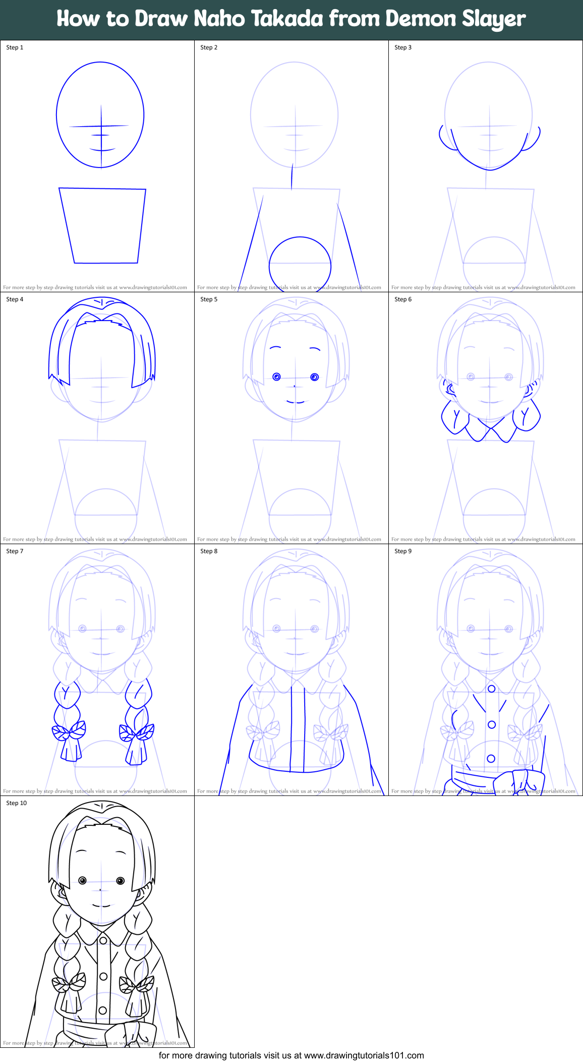 How To Draw Naho Takada From Demon Slayer Printable Step By Step 