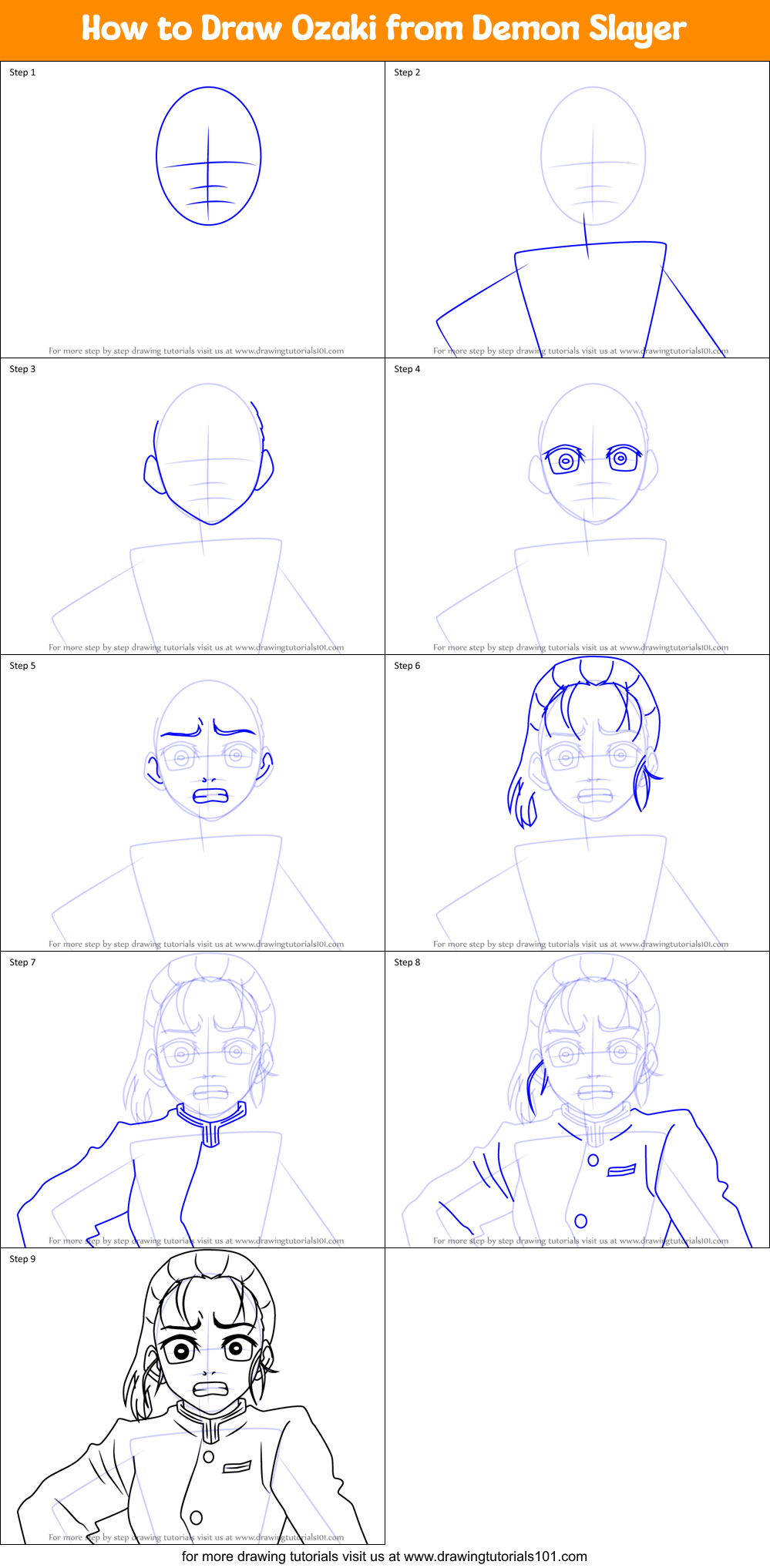 How to Draw Ozaki from Demon Slayer Printable Step by Step