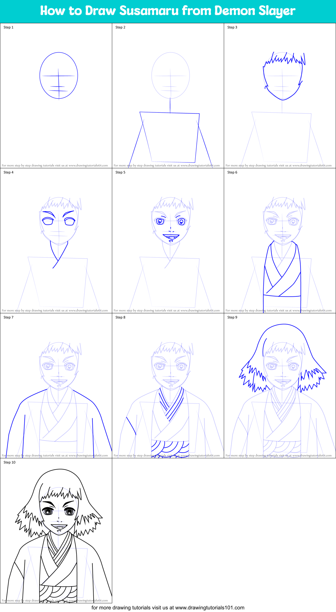 How to Draw Susamaru from Demon Slayer Printable Step by Step