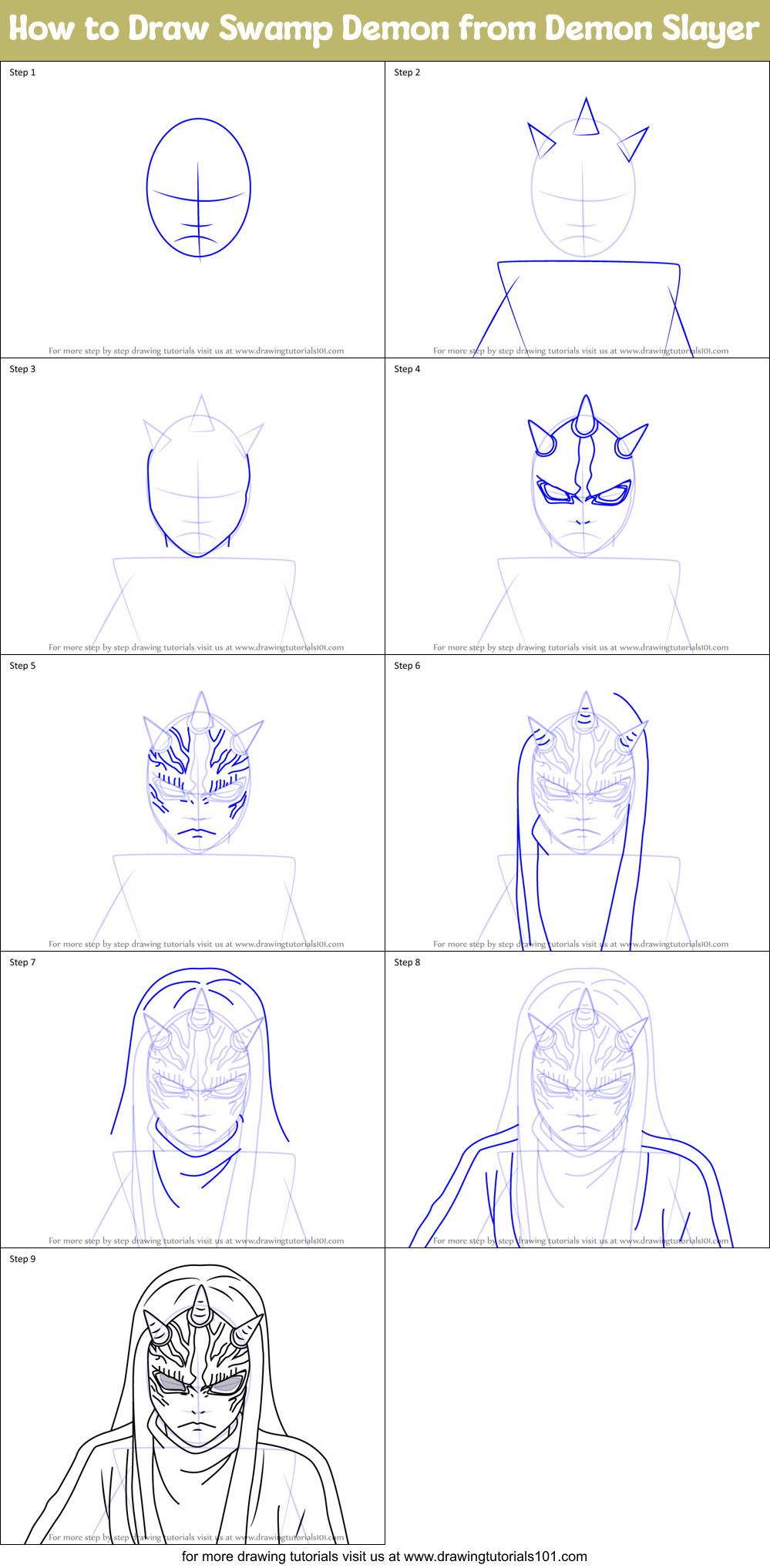 How to Draw Swamp Demon from Demon Slayer Printable Step by Step