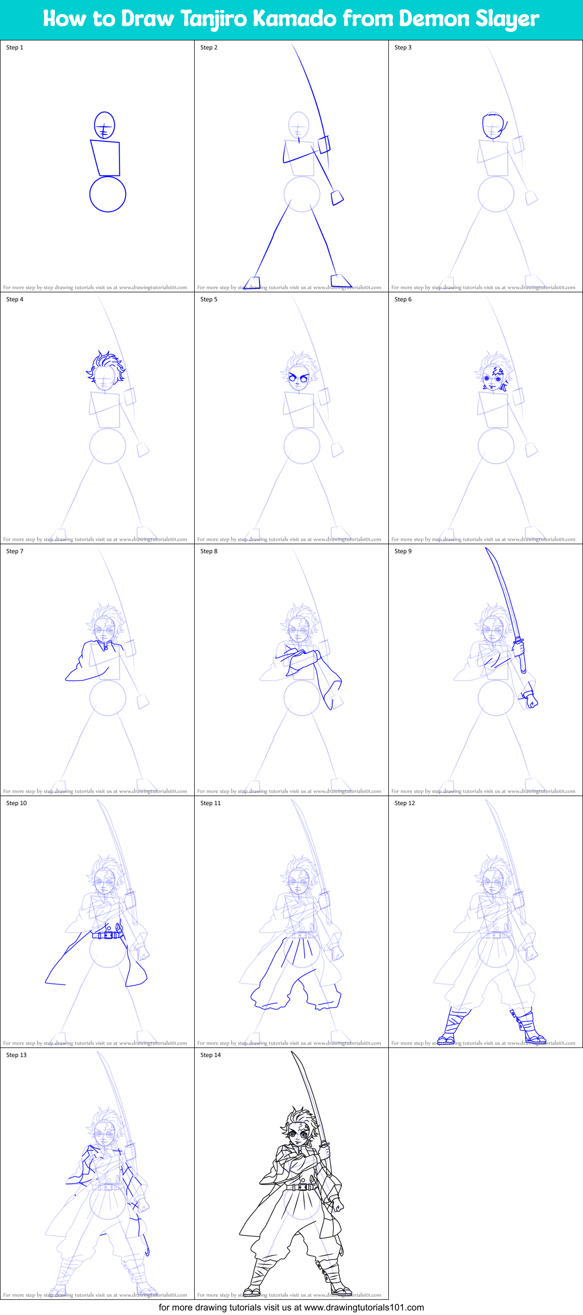 How to Draw Tanjiro Kamado from Demon Slayer printable step by step