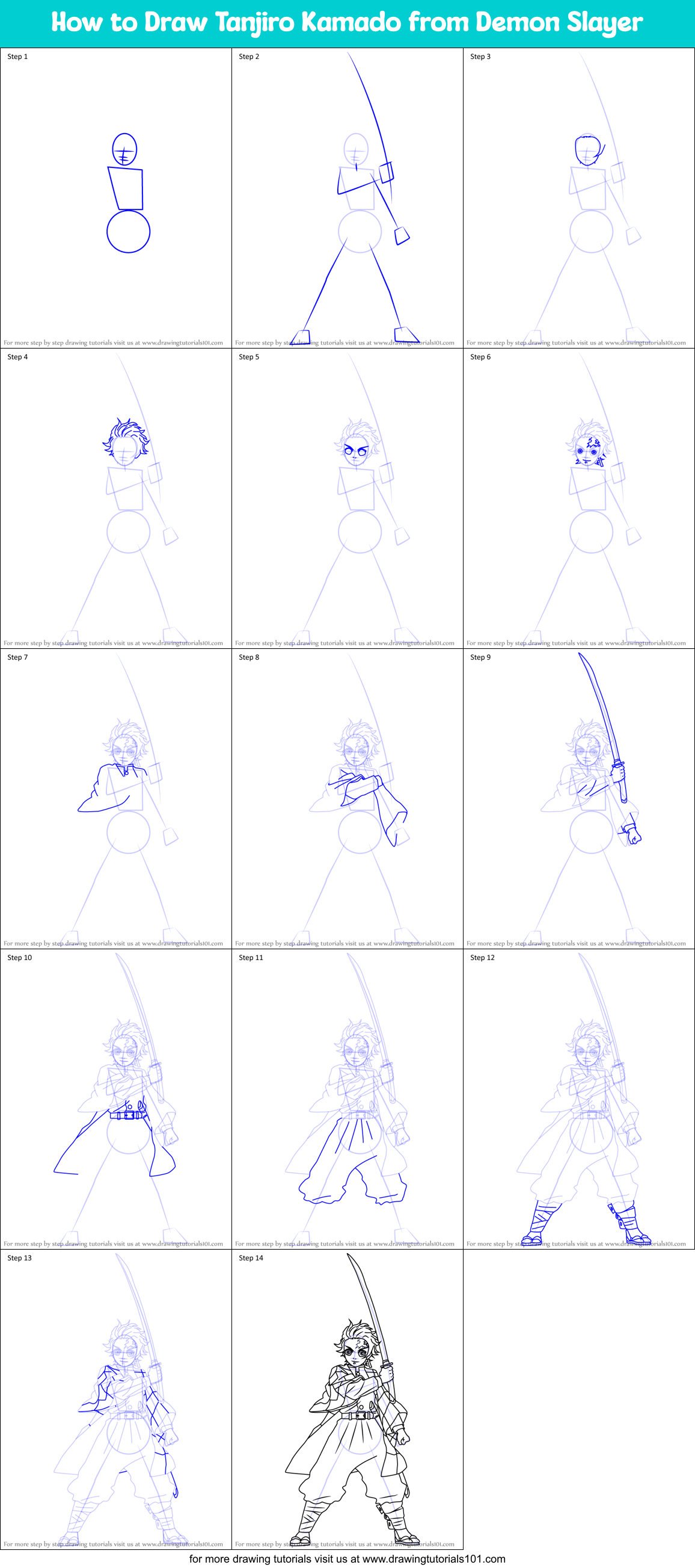 How to Draw Tanjiro Kamado from Demon Slayer Printable Step by Step