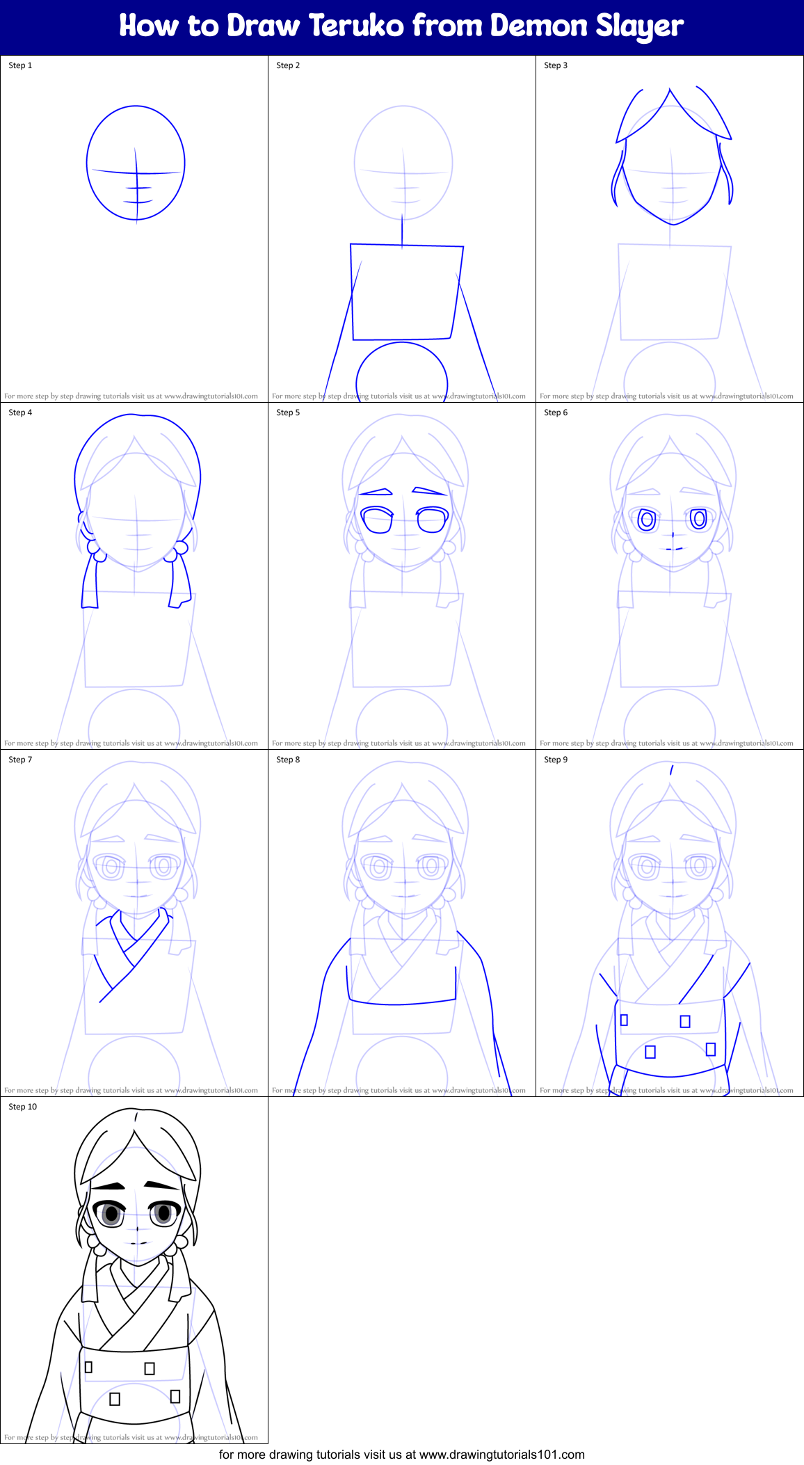 How to Draw Teruko from Demon Slayer Printable Step by Step