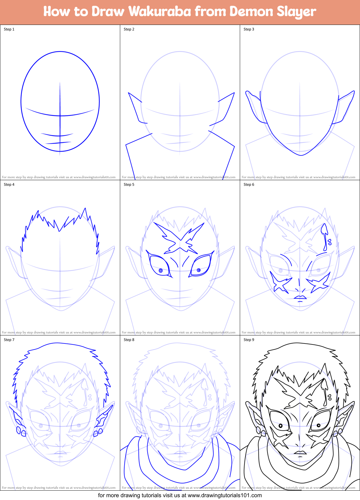 How to Draw Wakuraba from Demon Slayer Printable Step by Step