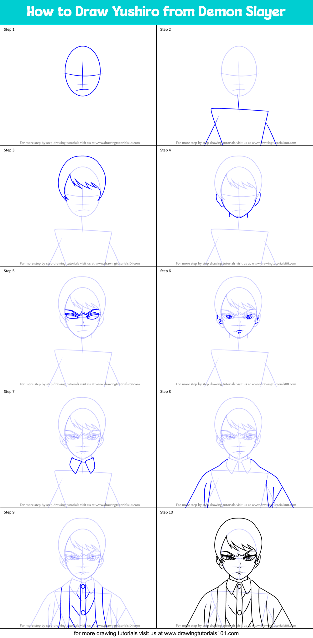 How to Draw Yushiro from Demon Slayer Printable Step by Step