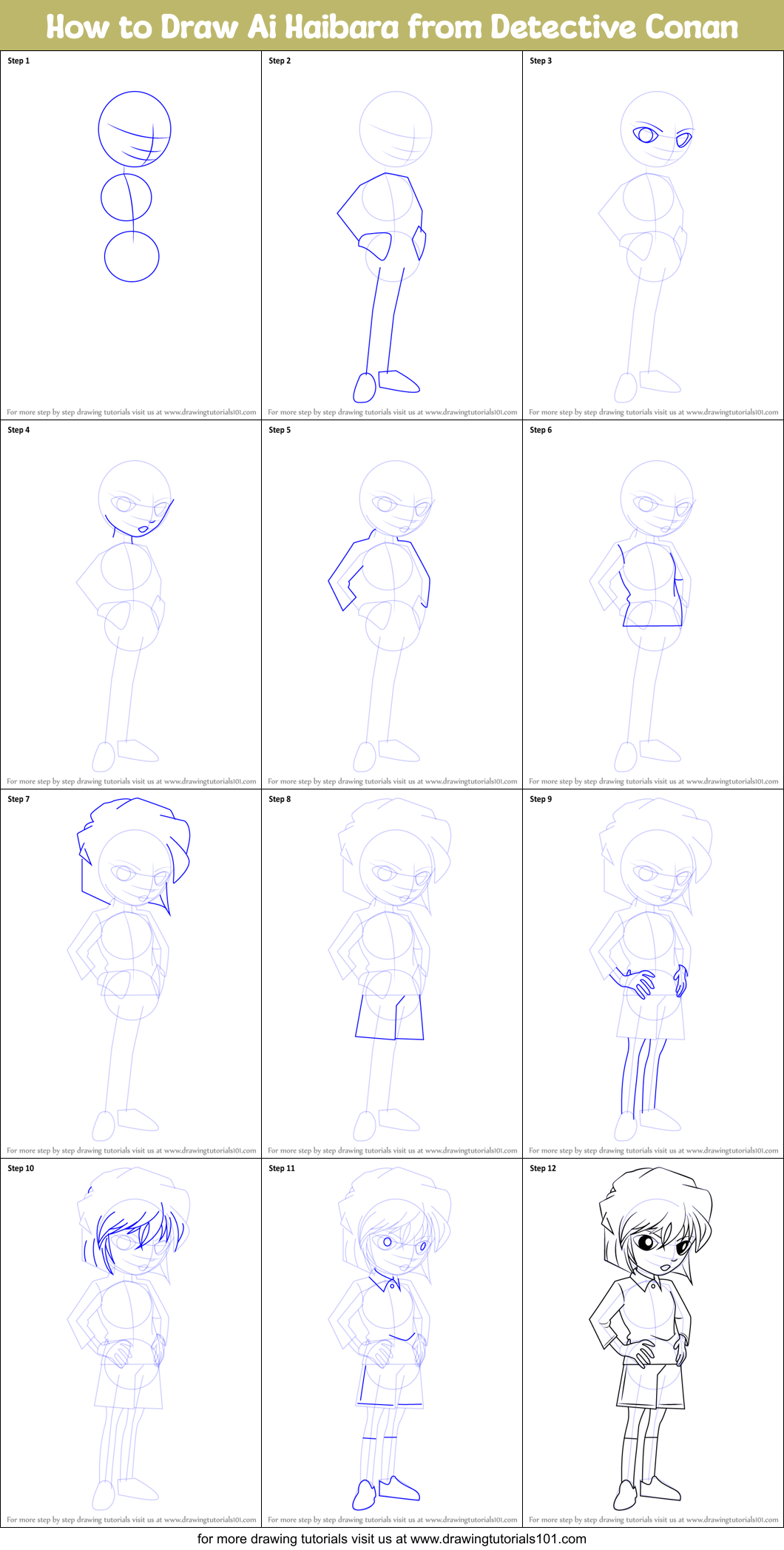 How to Draw Ai Haibara from Detective Conan Printable Step by Step