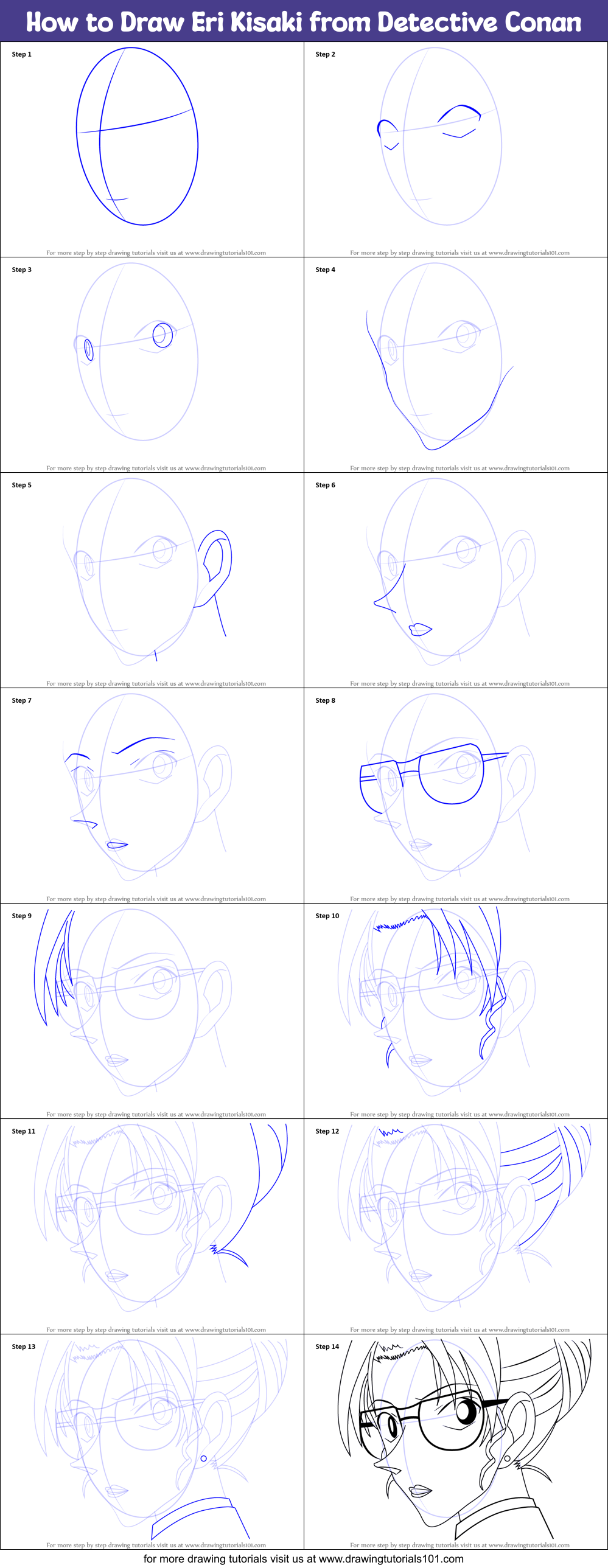 How to Draw Eri Kisaki from Detective Conan Printable Step by Step