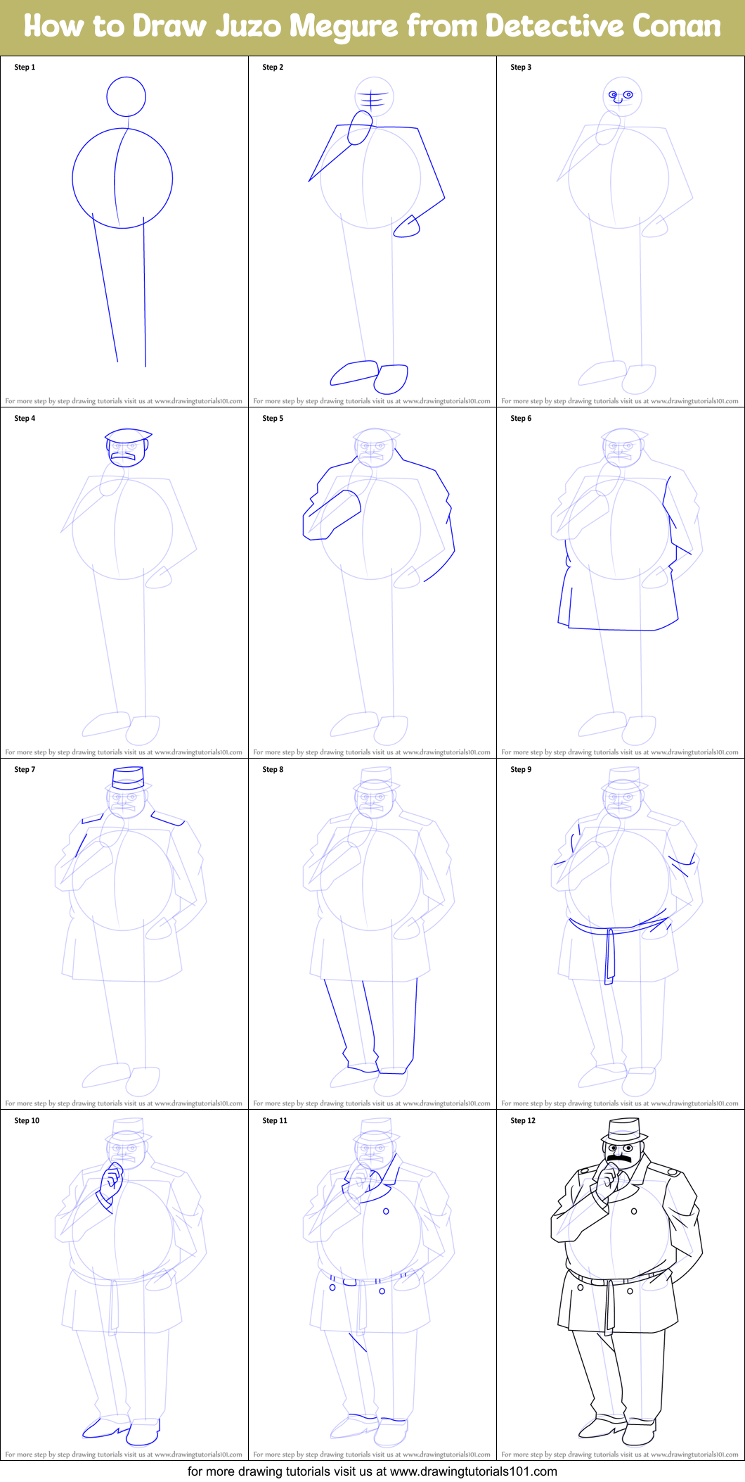 How to Draw Juzo Megure from Detective Conan Printable Step by Step