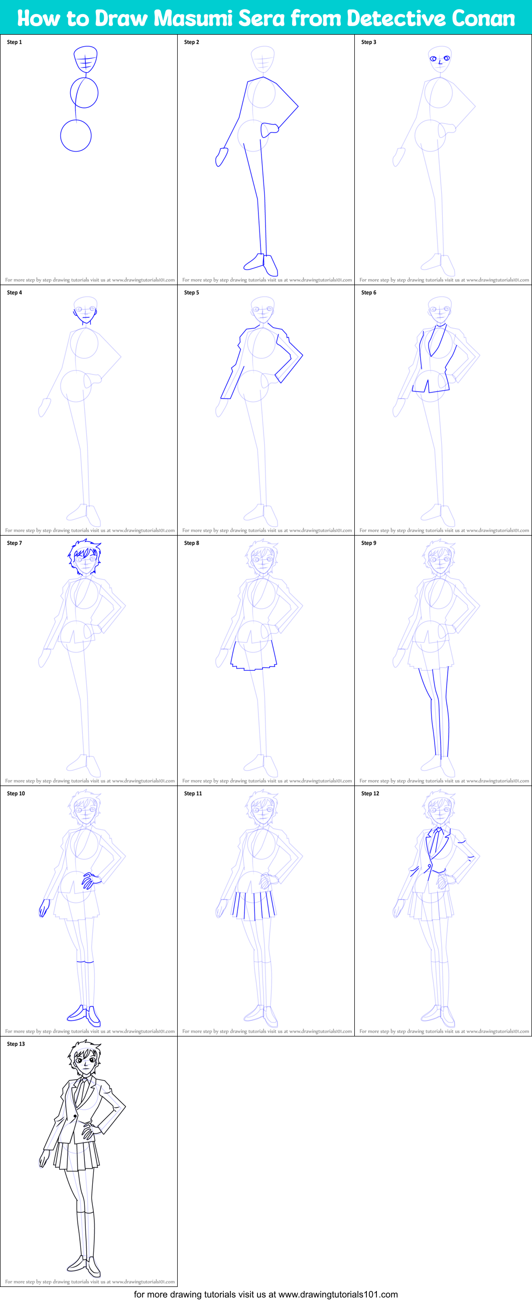 How to Draw Masumi Sera from Detective Conan Printable Step by Step