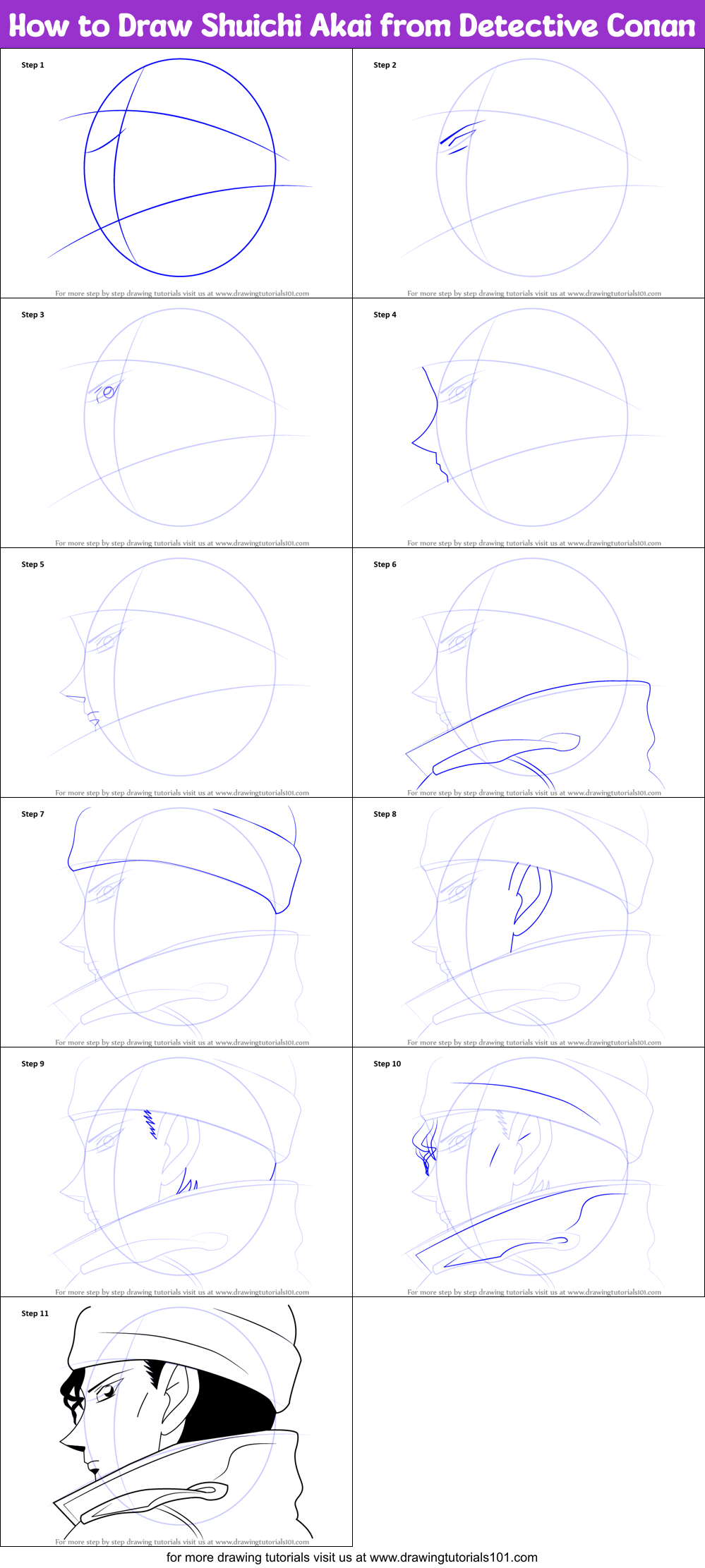 How to Draw Shuichi Akai from Detective Conan printable 