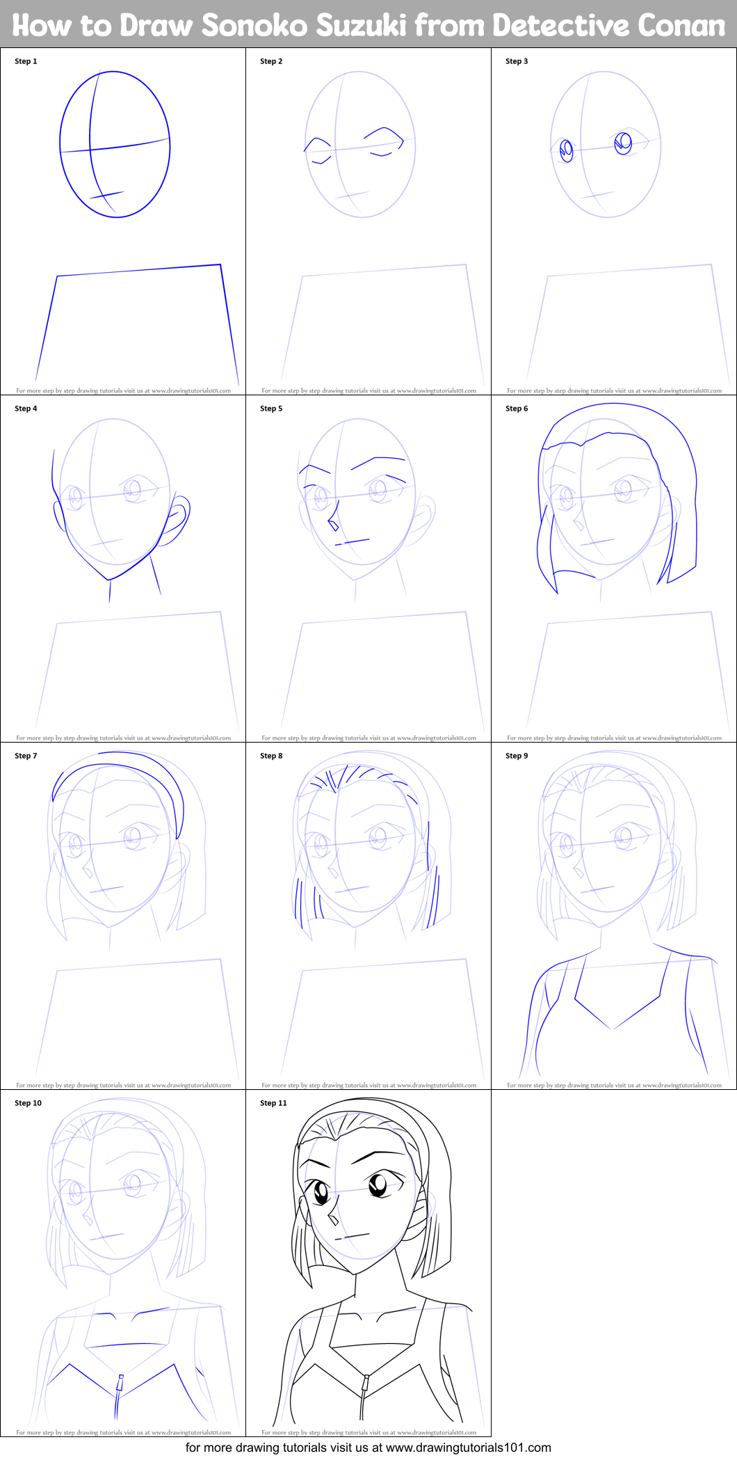 How to Draw Sonoko Suzuki from Detective Conan Printable Step by Step