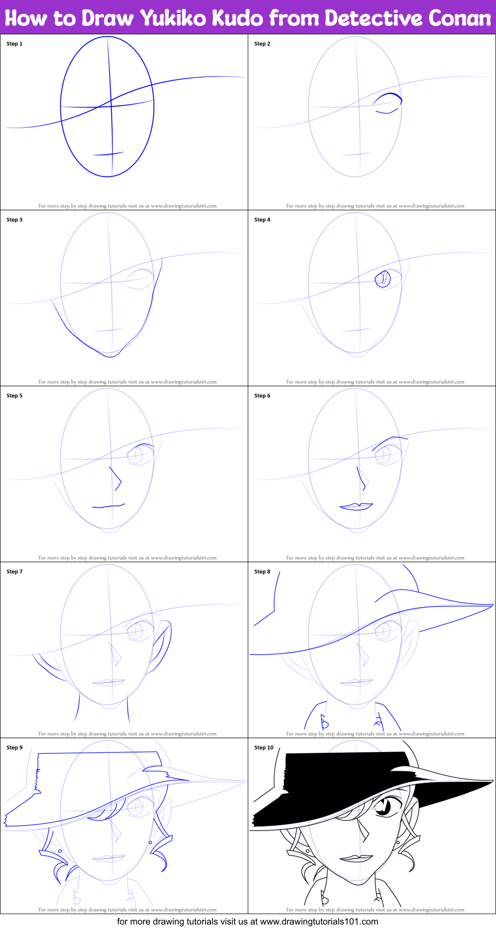 How to Draw Yukiko Kudo from Detective Conan Printable Step by Step