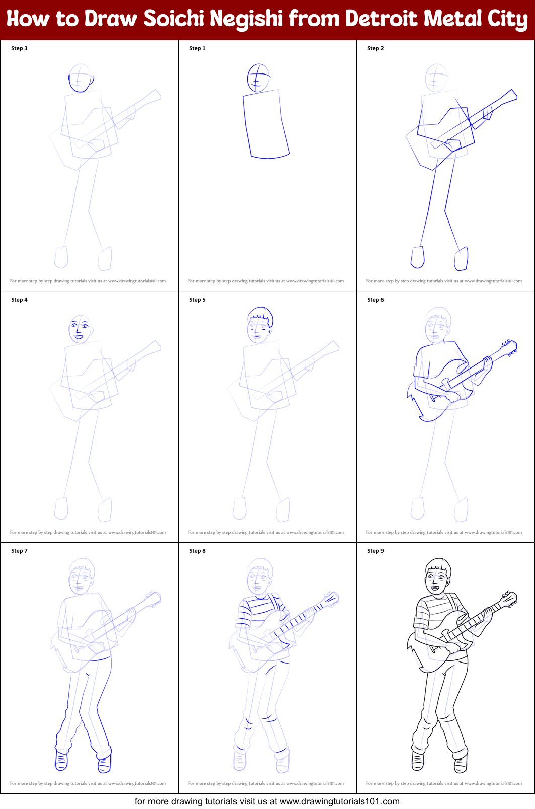How to Draw Soichi Negishi from Detroit Metal City Printable Step by Step