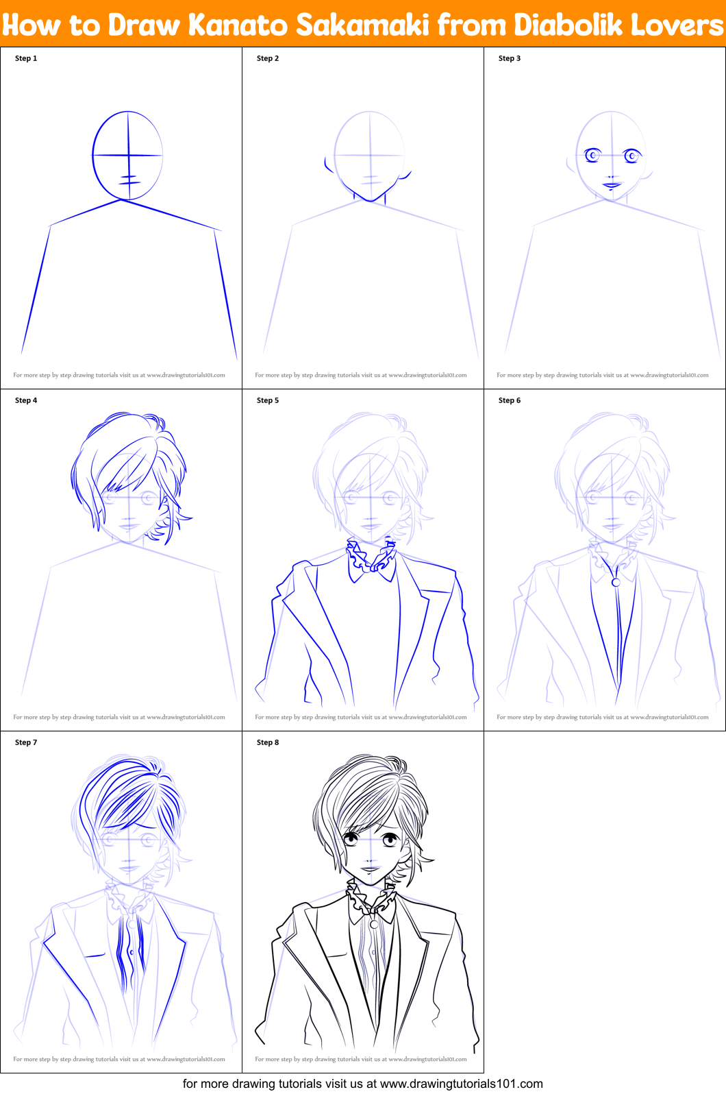 How to Draw Kanato Sakamaki from Diabolik Lovers Printable Step by Step