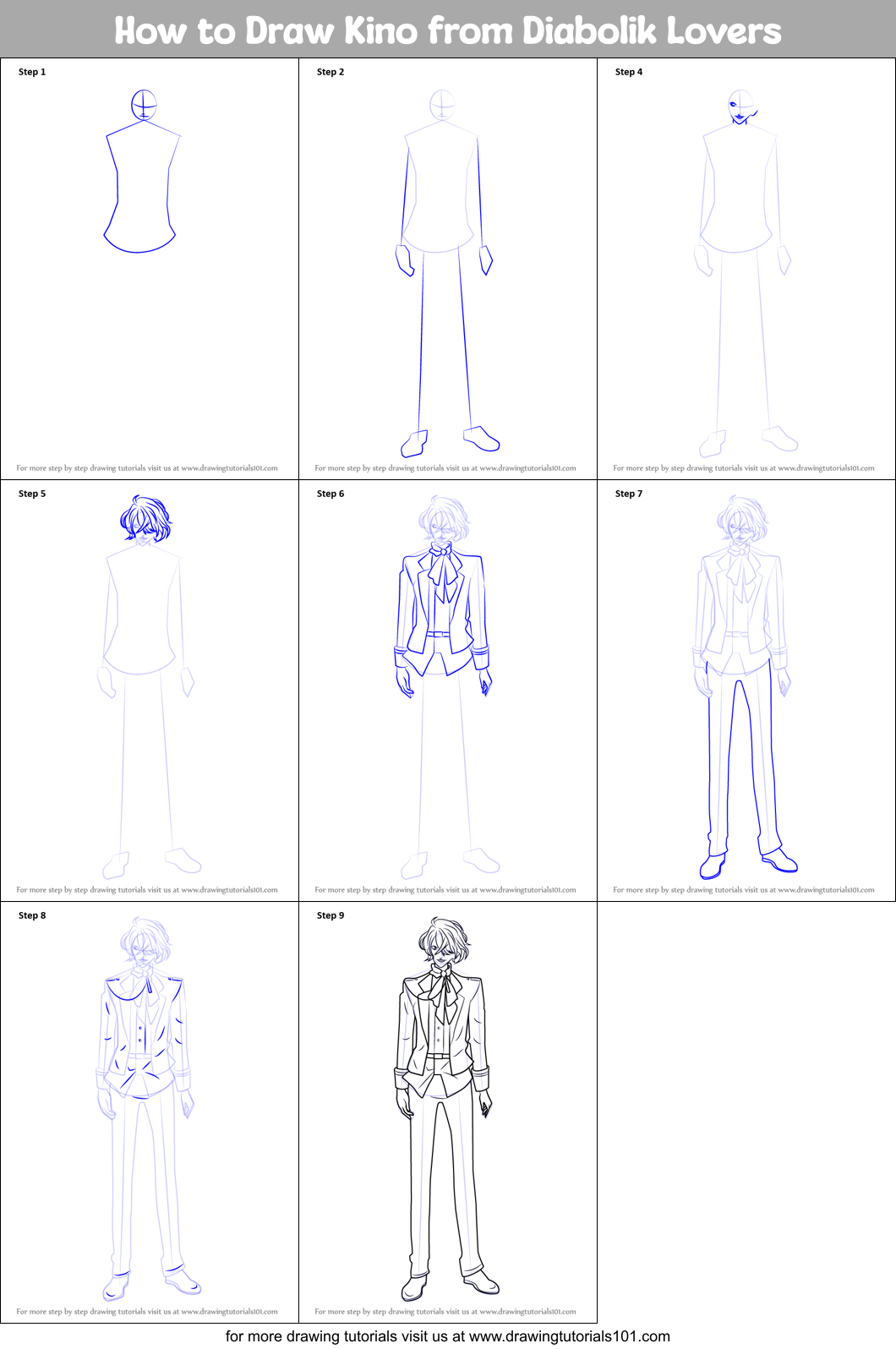 How to Draw Kino from Diabolik Lovers Printable Step by Step