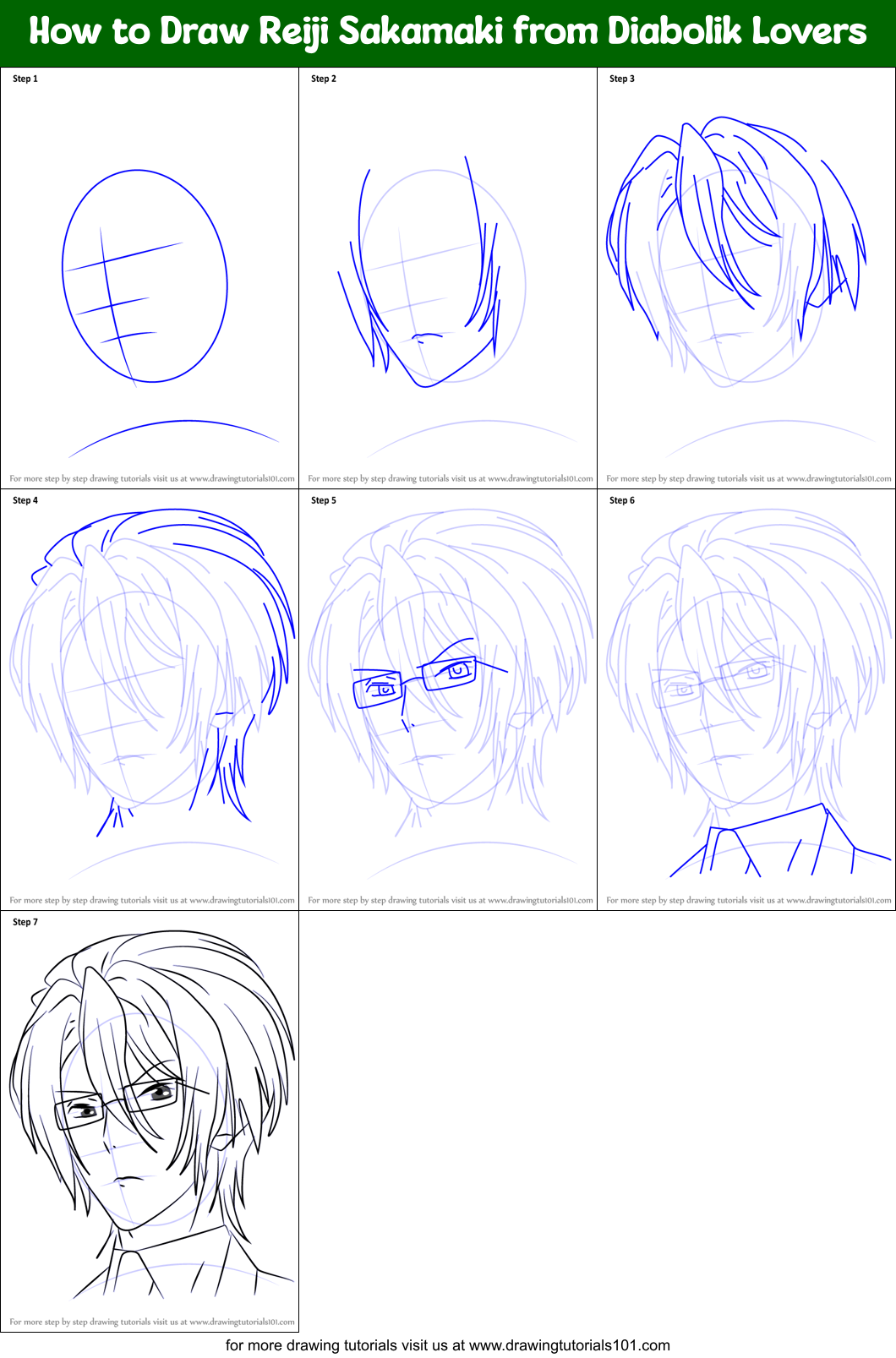 How to Draw Reiji Sakamaki from Diabolik Lovers Printable Step by Step
