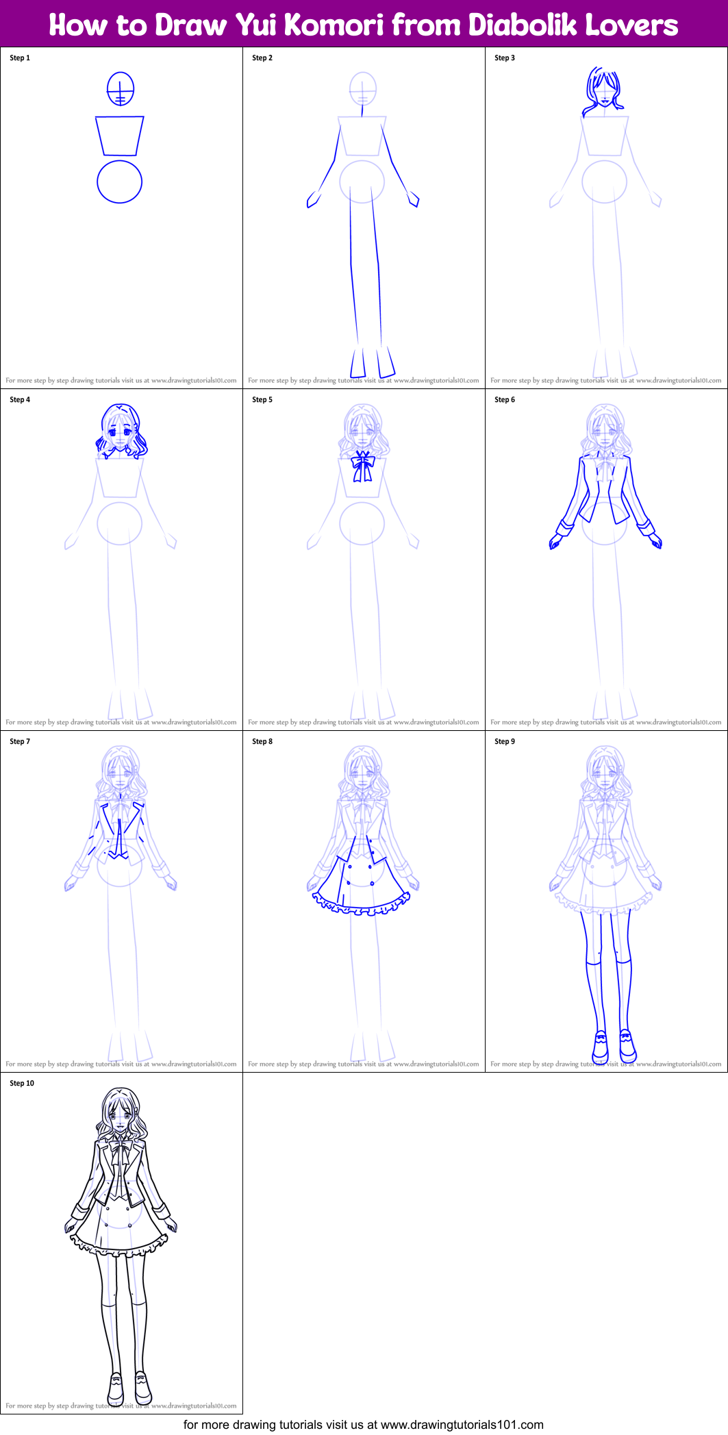 How to Draw Yui Komori from Diabolik Lovers Printable Step by Step
