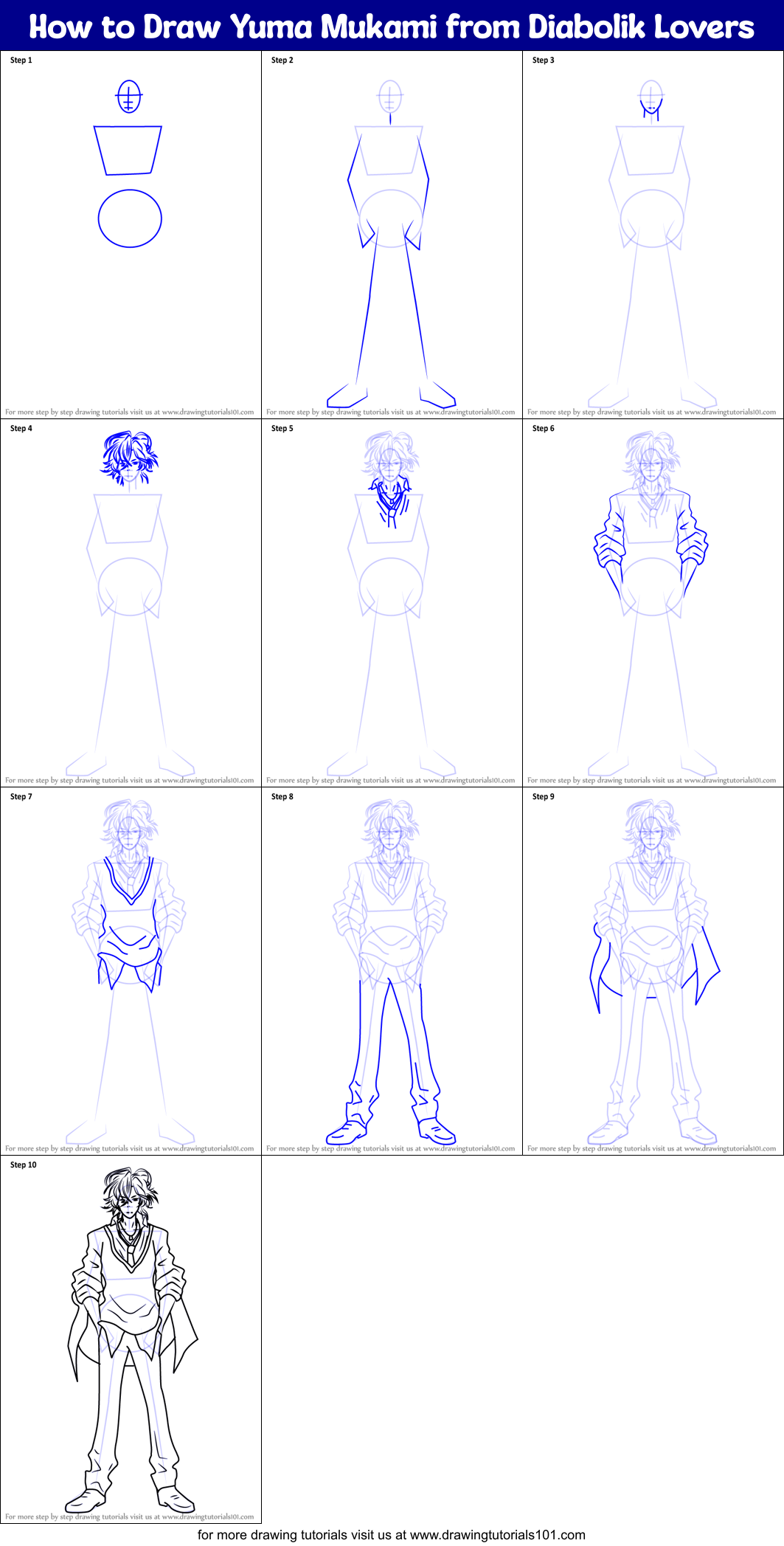 How to Draw Yuma Mukami from Diabolik Lovers Printable Step by Step