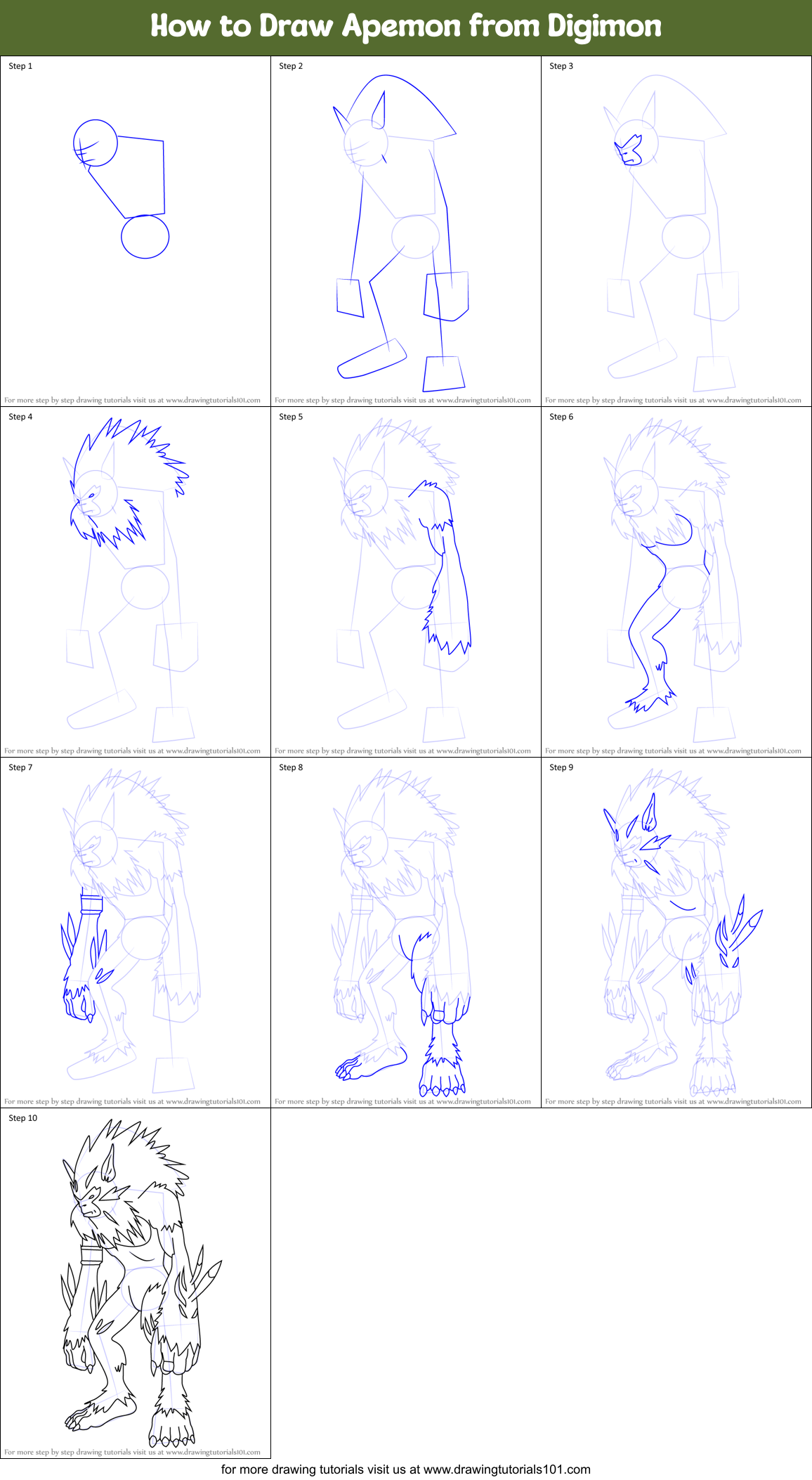 How to Draw Apemon from Digimon Printable Step by Step