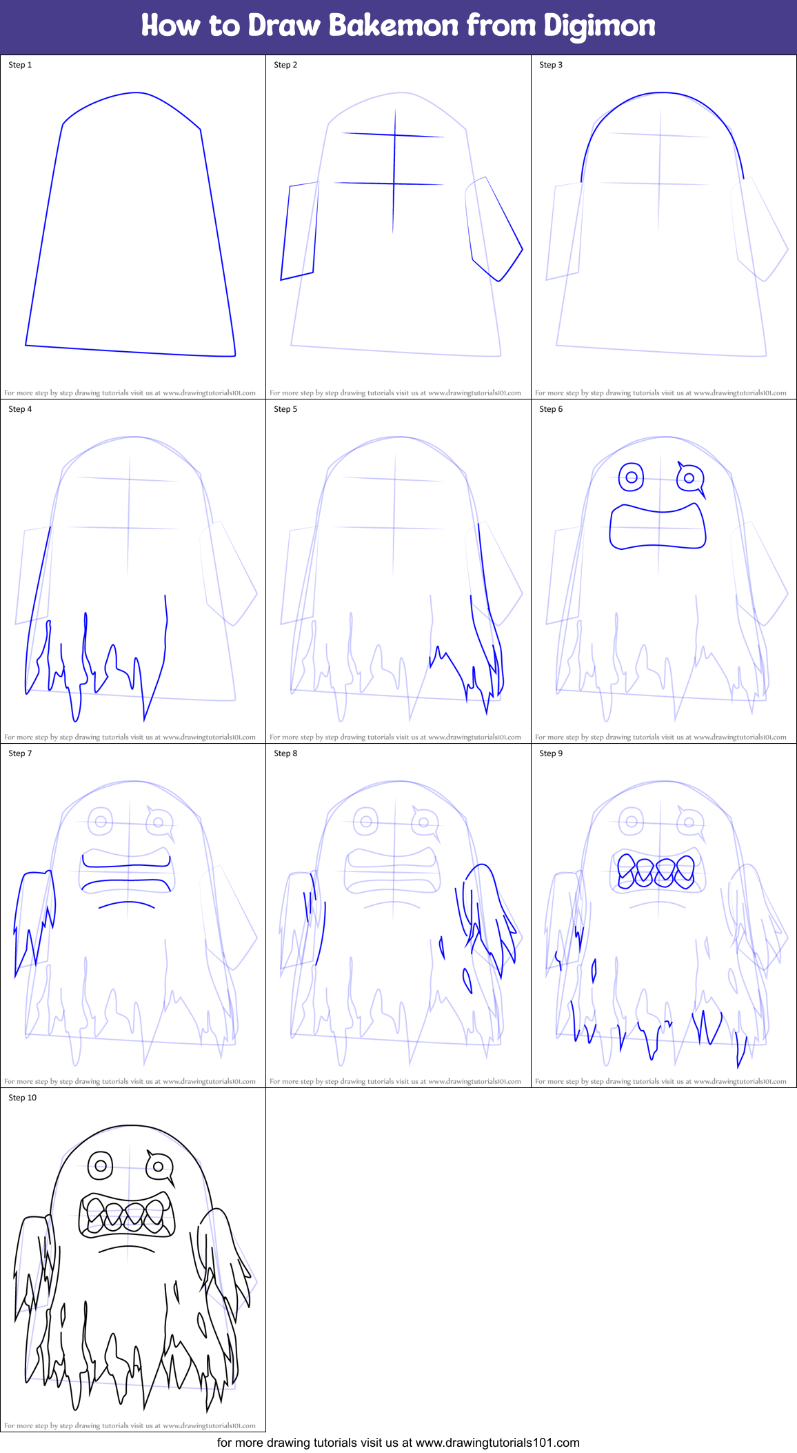 How to Draw Bakemon from Digimon Printable Step by Step