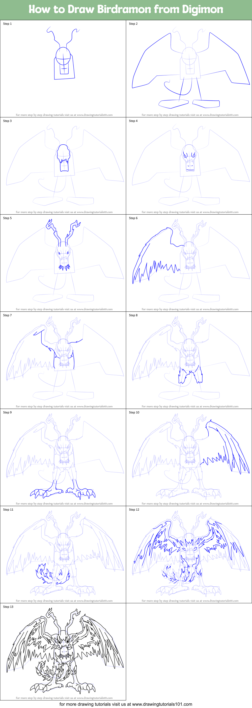 How to Draw Birdramon from Digimon Printable Step by Step