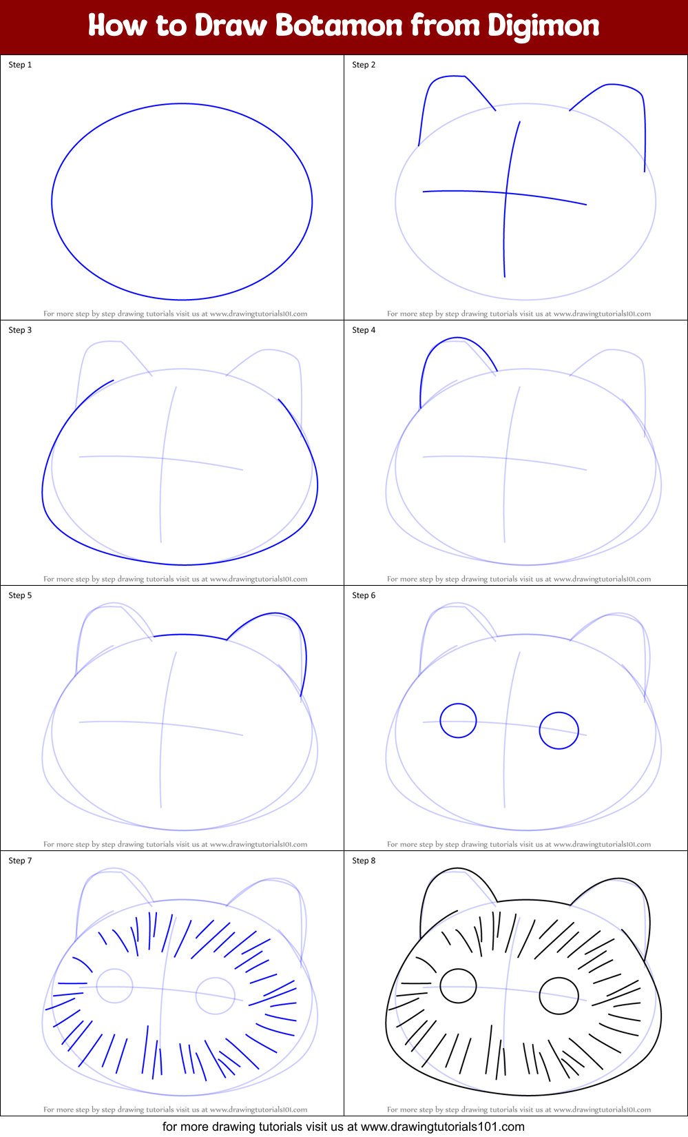 How to Draw Botamon from Digimon Printable Step by Step