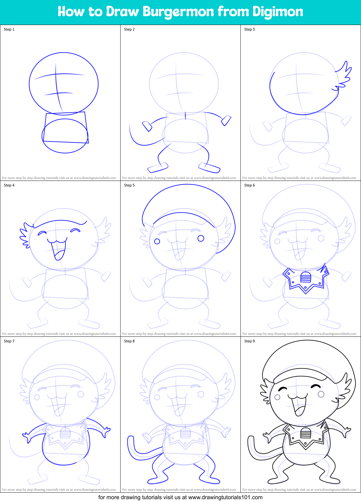How to Draw Burgermon from Digimon Printable Step by Step