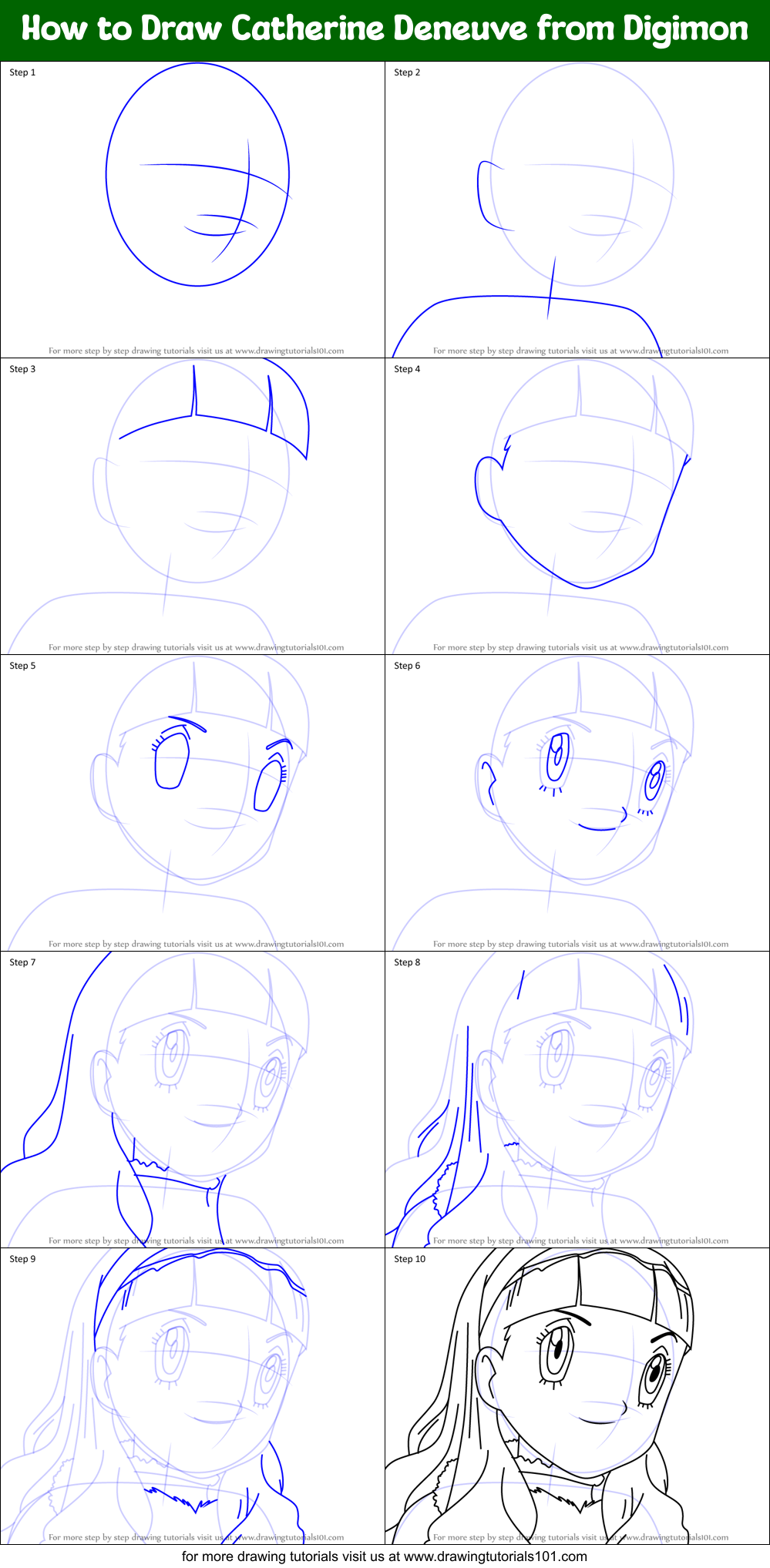 How to Draw Catherine Deneuve from Digimon Printable Step by Step