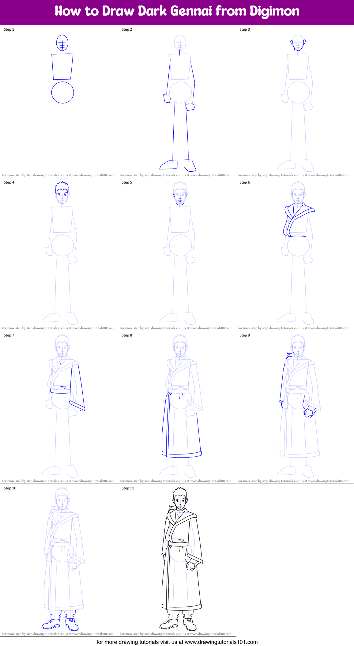 How to Draw Dark Gennai from Digimon Printable Step by Step
