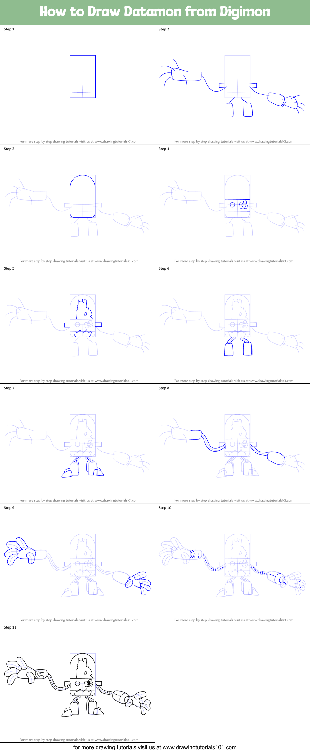 How to Draw Datamon from Digimon Printable Step by Step