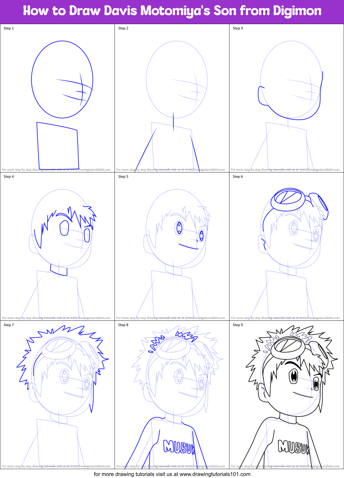 How to Draw Davis Motomiya's Son from Digimon Printable Step by Step
