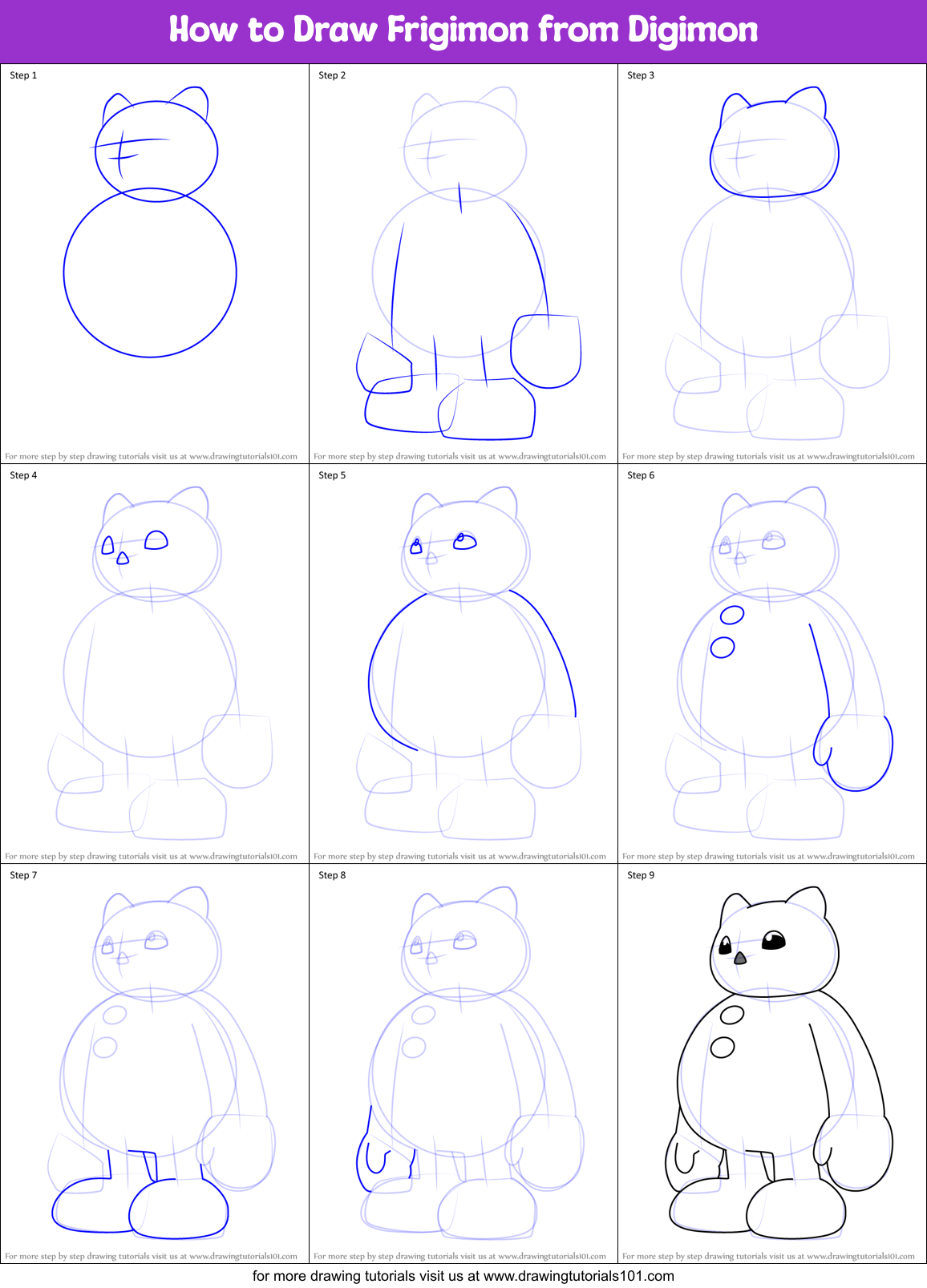 How to Draw Frigimon from Digimon Printable Step by Step