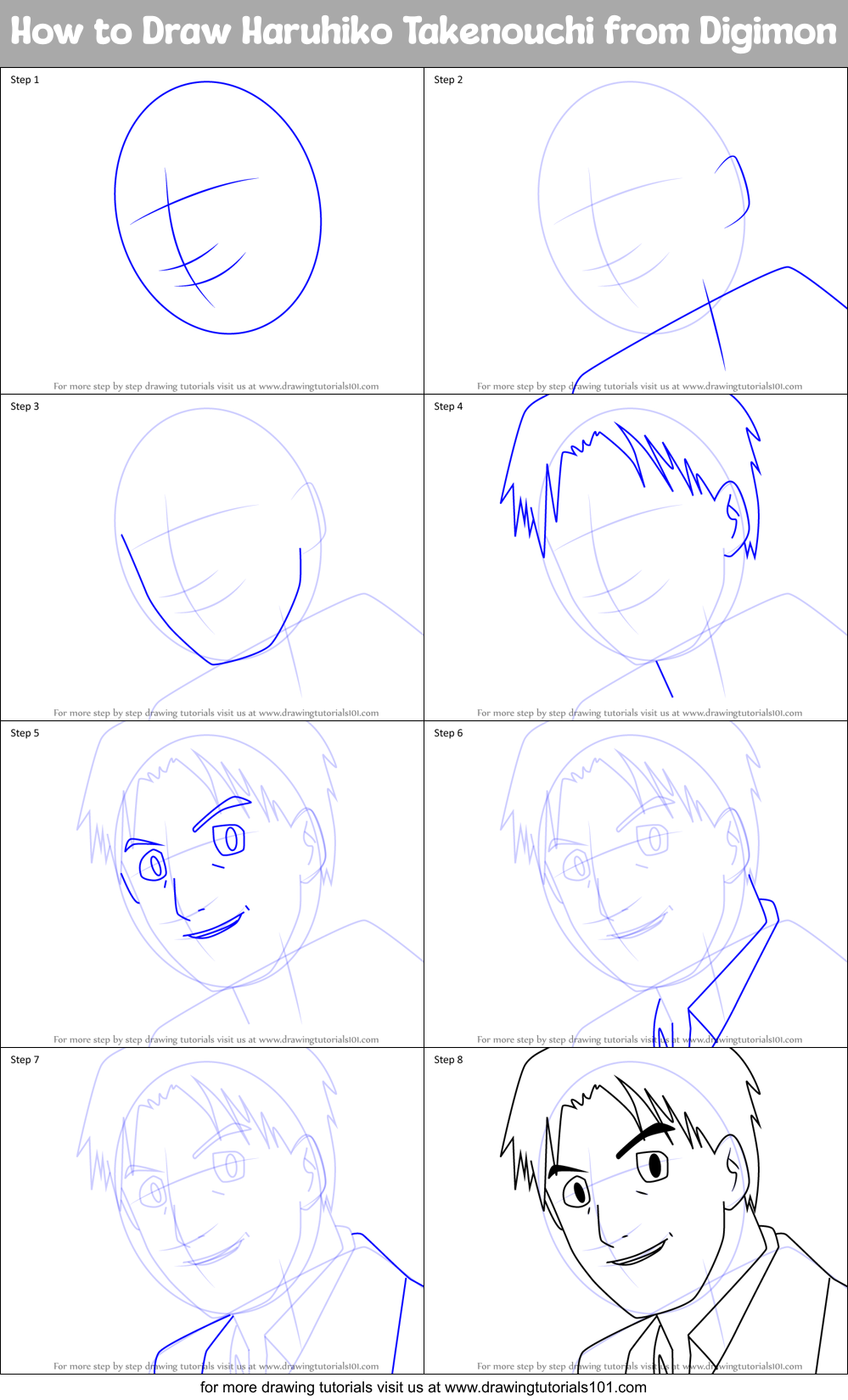 How to Draw Haruhiko Takenouchi from Digimon Printable Step by Step