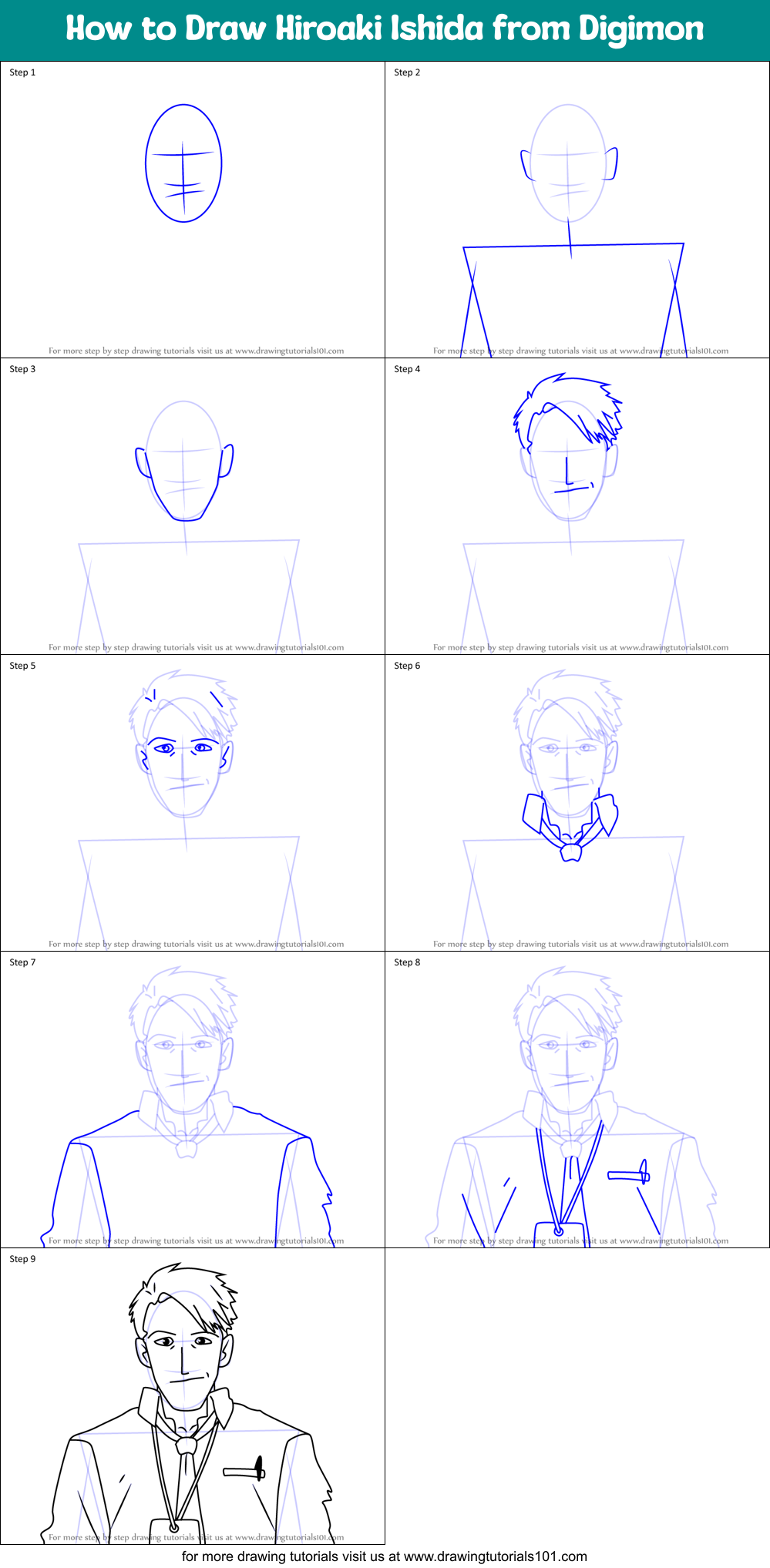 How to Draw Hiroaki Ishida from Digimon Printable Step by Step