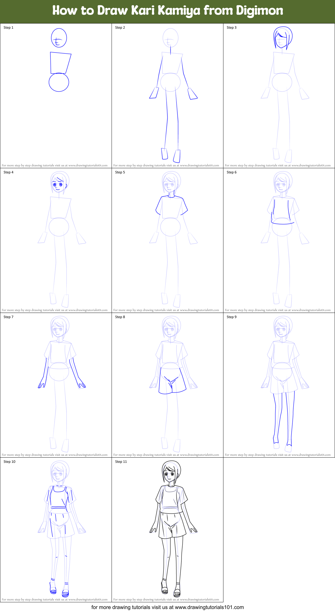 How to Draw Kari Kamiya from Digimon Printable Step by Step
