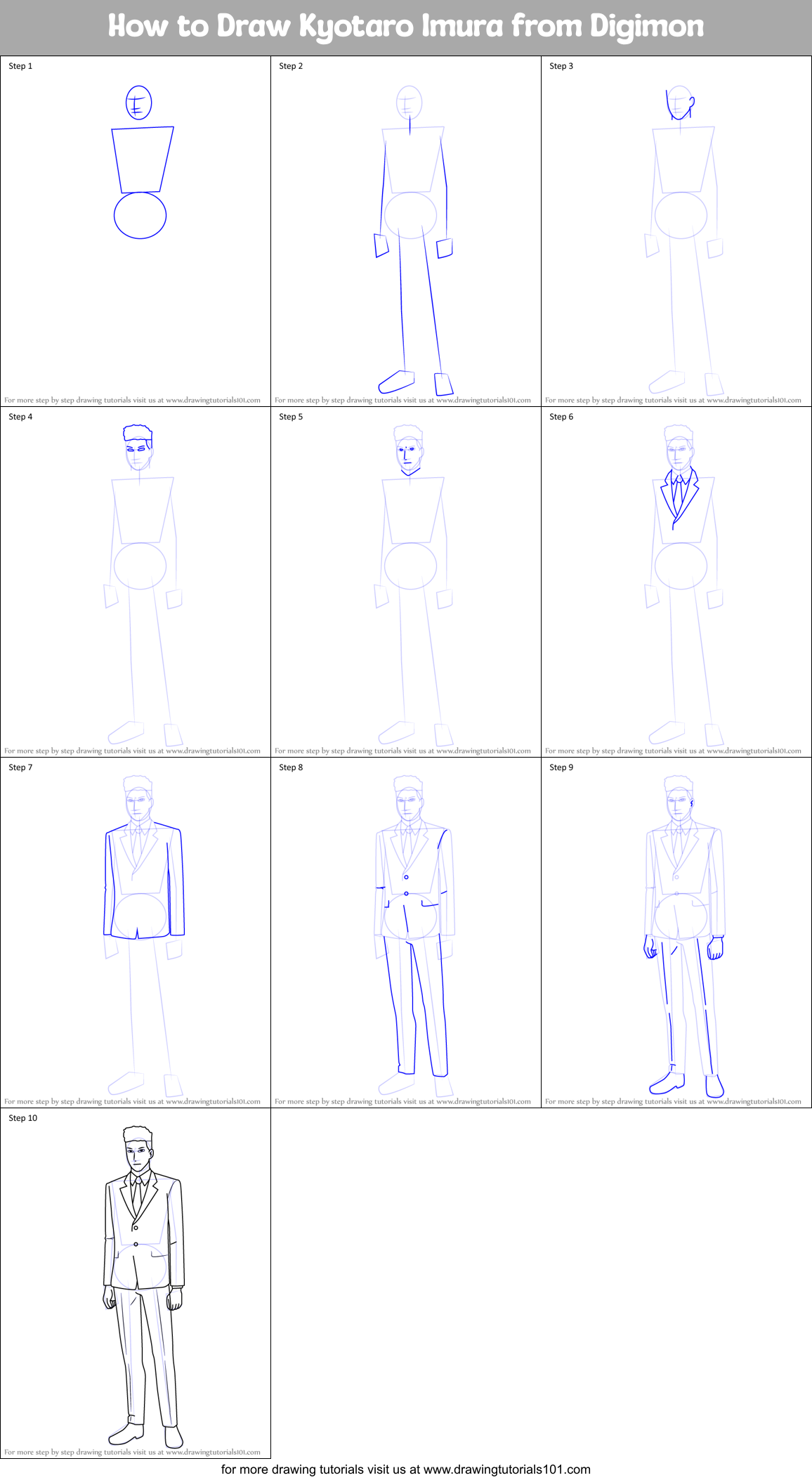 How to Draw Kyotaro Imura from Digimon Printable Step by Step