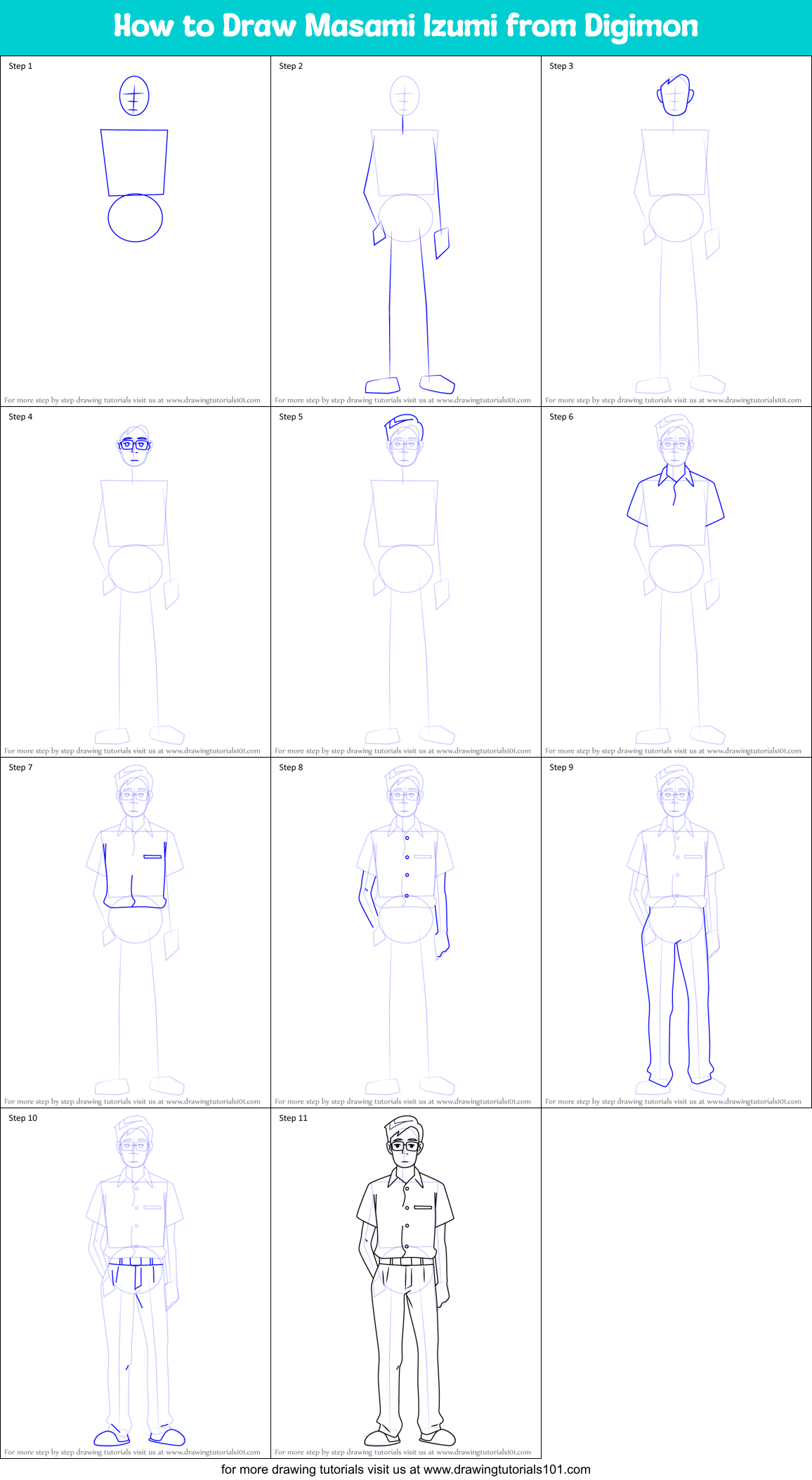 How to Draw Masami Izumi from Digimon Printable Step by Step