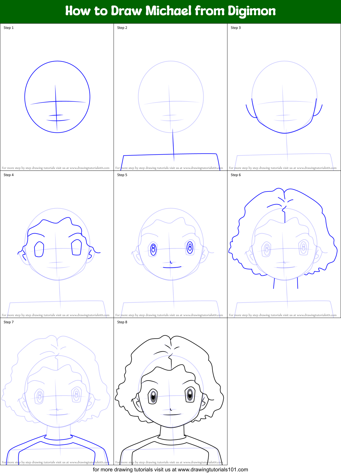How to Draw Michael from Digimon Printable Step by Step