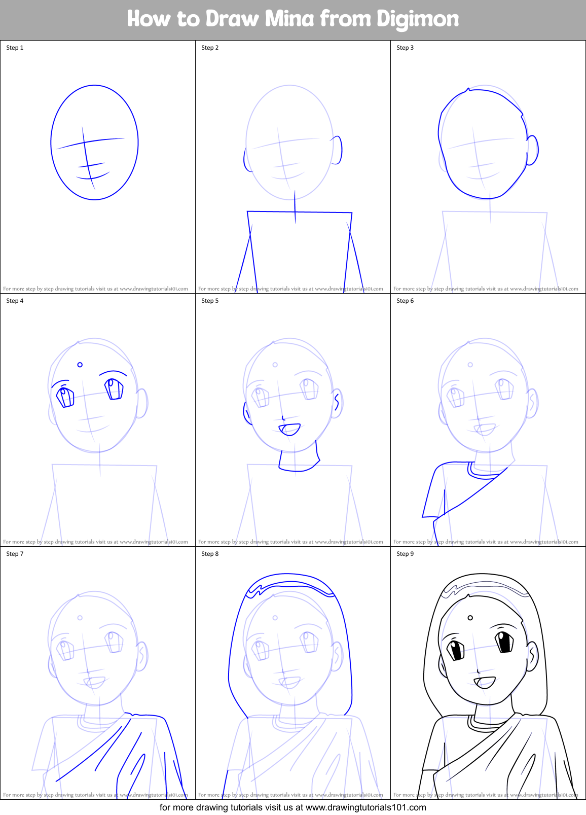 How to Draw Mina from Digimon Printable Step by Step