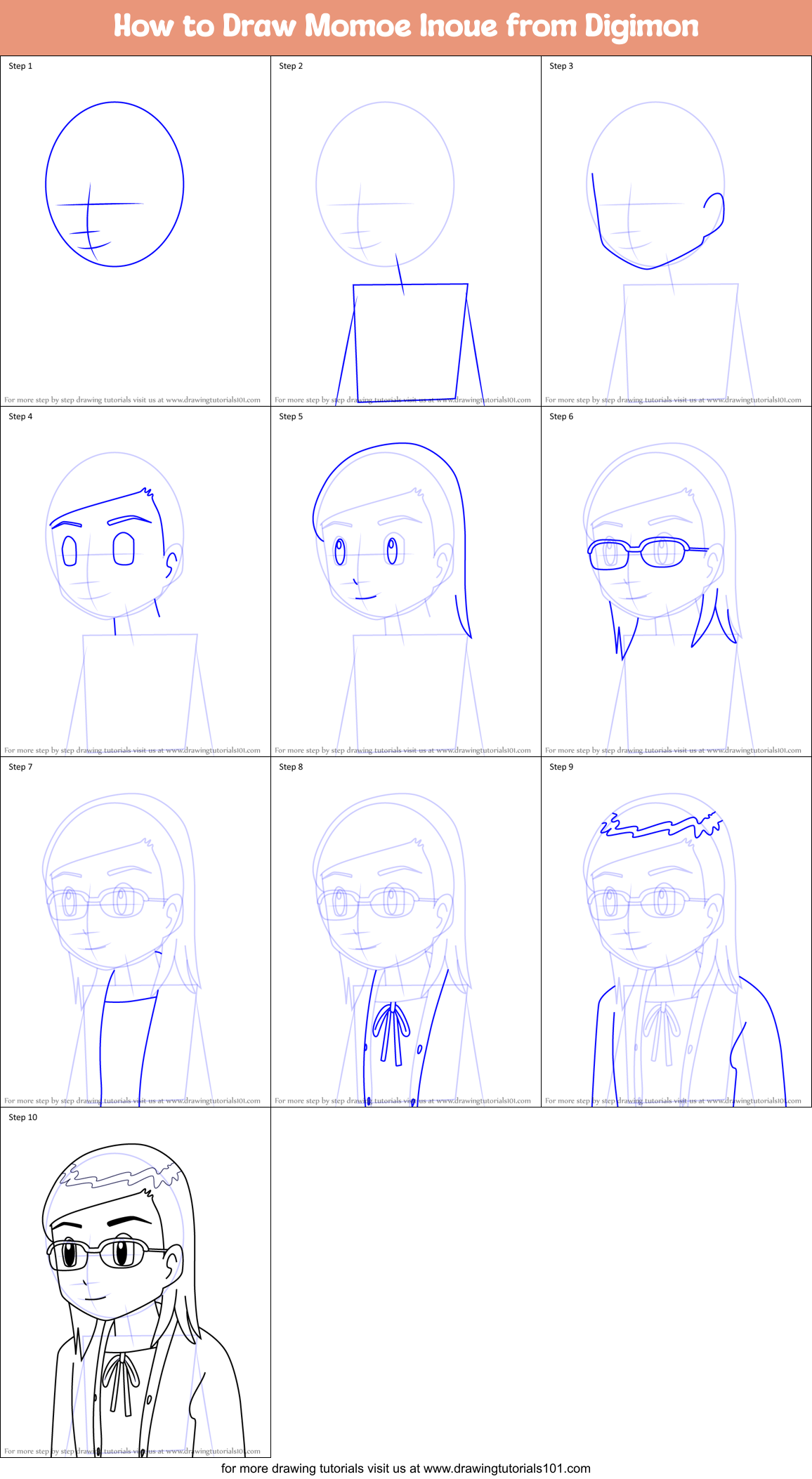 How to Draw Momoe Inoue from Digimon Printable Step by Step
