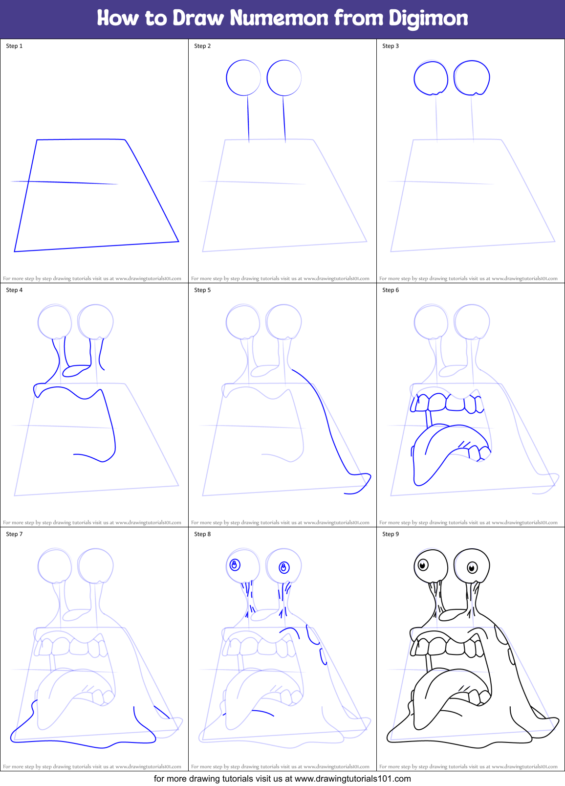 How to Draw Numemon from Digimon Printable Step by Step