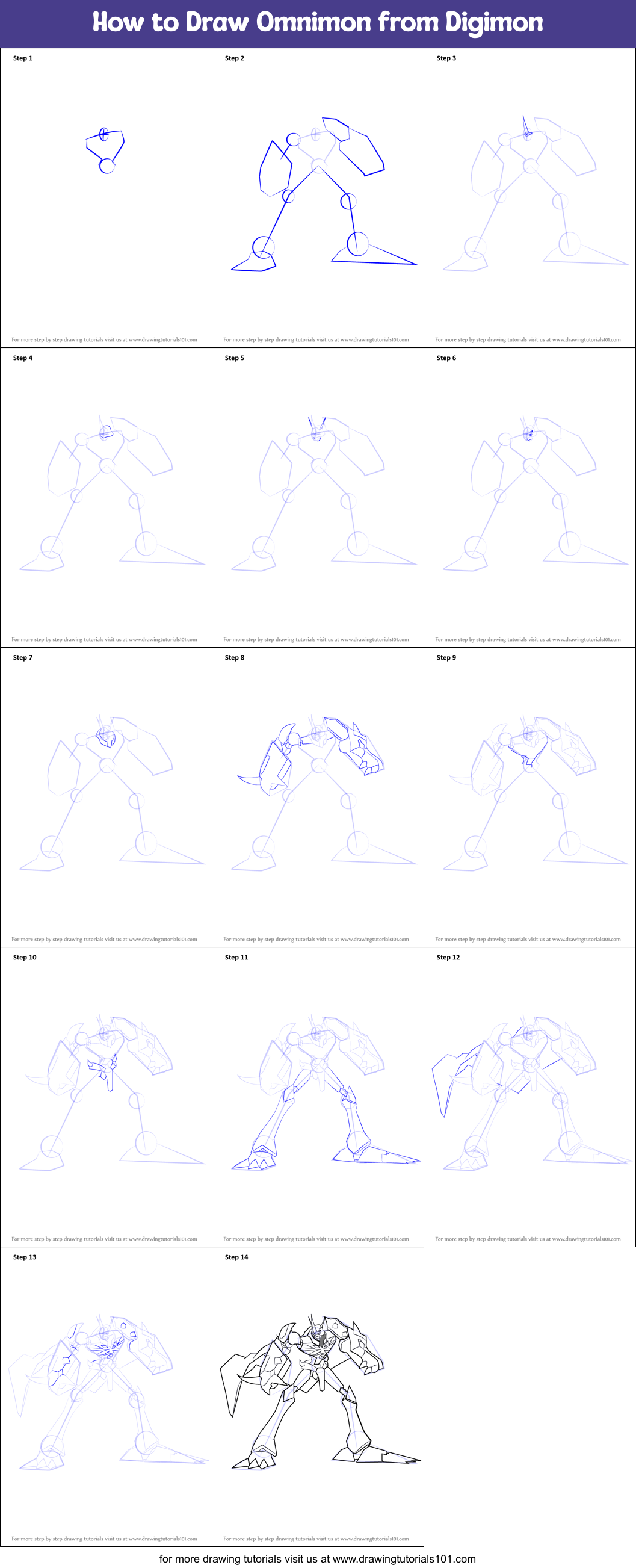 How to Draw Omnimon from Digimon Printable Step by Step