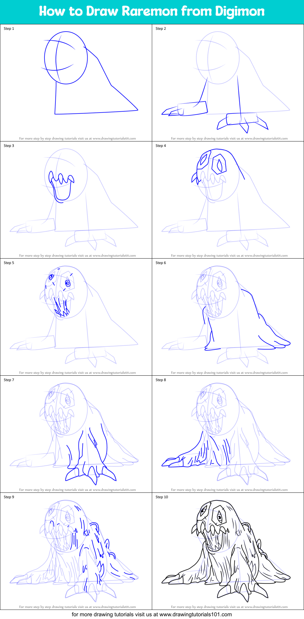 How to Draw Raremon from Digimon Printable Step by Step