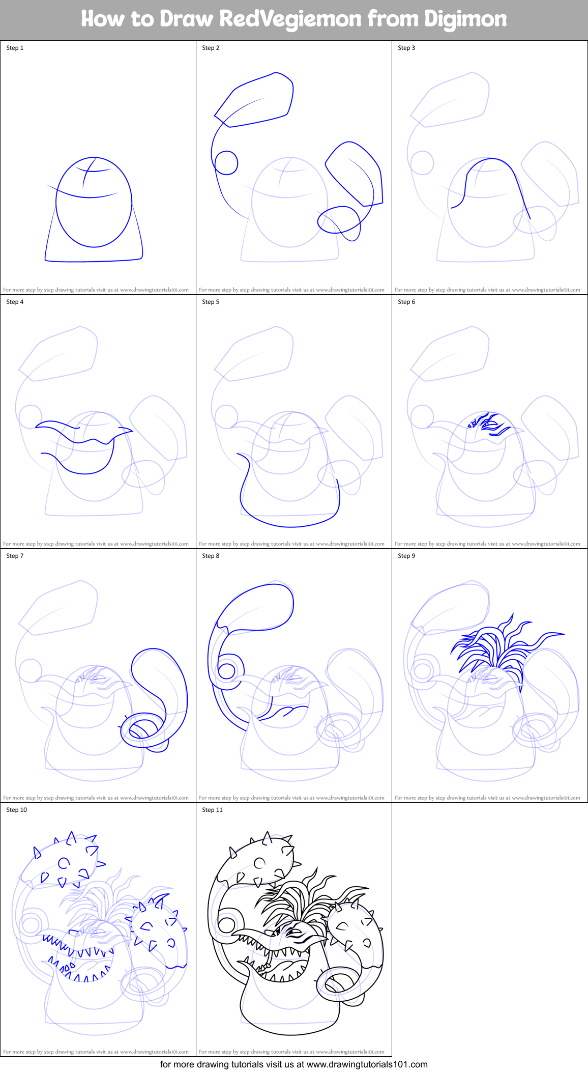 How to Draw RedVegiemon from Digimon Printable Step by Step