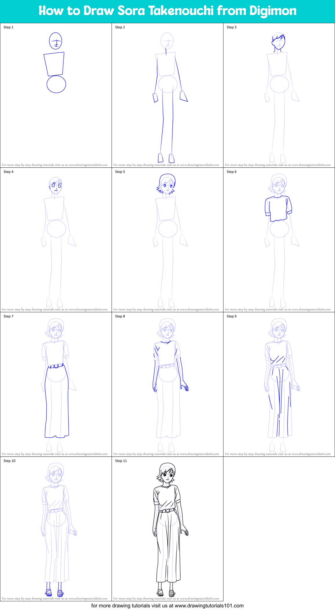 How to Draw Sora Takenouchi from Digimon Printable Step by Step