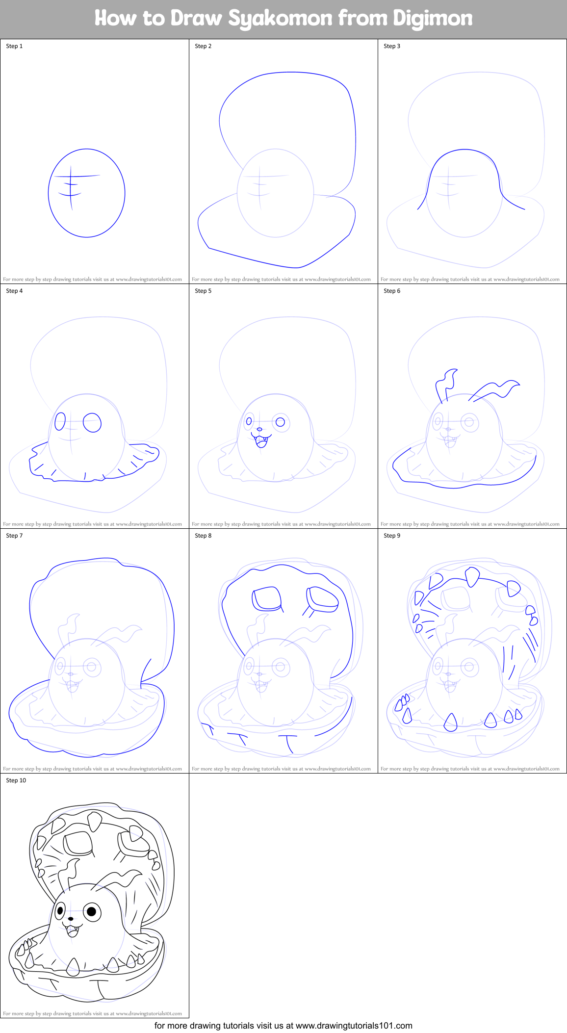 How to Draw Syakomon from Digimon Printable Step by Step