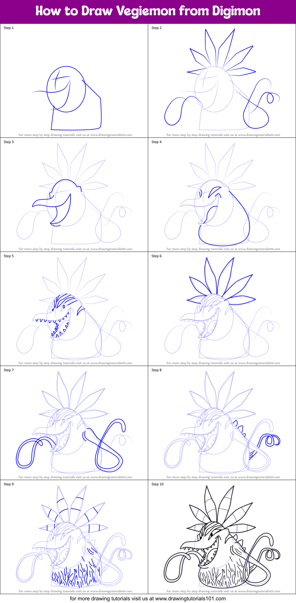 How to Draw Vegiemon from Digimon Printable Step by Step
